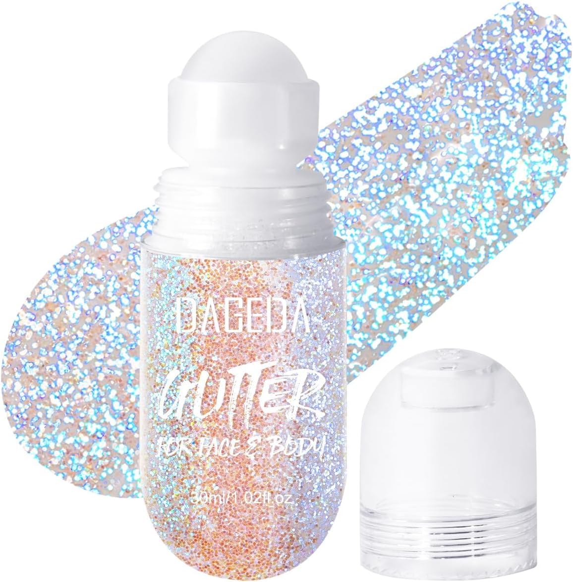 Fantasy White Body Glitter Gel, Roll-on Hair Face Glitter Makeup | Chameleon Color Glitter Gel for Singer Concert Rave Party Girly y2k Accessories, Mermaid-like Body Shimmer Halloween Makeup