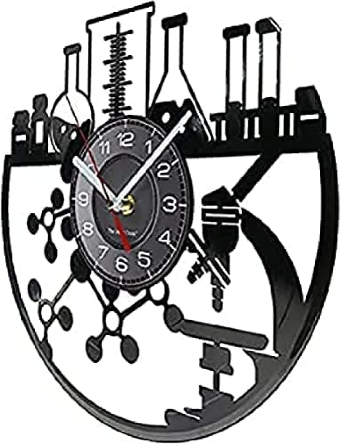 Wall Clock Chemical Experiment Vinyl Record Wall Clock Chemistry Microscope Bunsen Burner Retro Wall Clock Laboratory Science Decor Clock