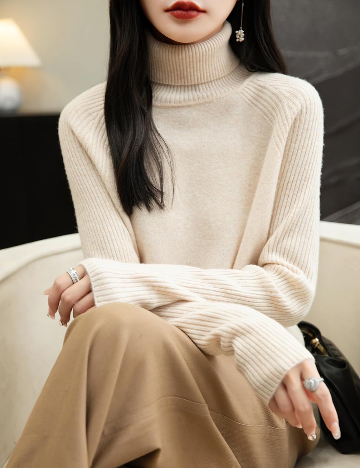 Chanyarn Women's Turtleneck 100% Merino Wool Sweater 2025 Fall Winter Classic Warm Soft Raglan Long Sleeve Knit Sweater - Image 2