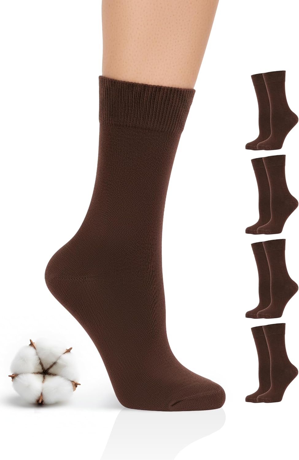 Hugh Ugoli Women's Cotton Crew Socks, Soft, Regular Fit, Plain Color Casual Socks for Trouser, Shoe Size 6 to 12, 4-8 Pairs