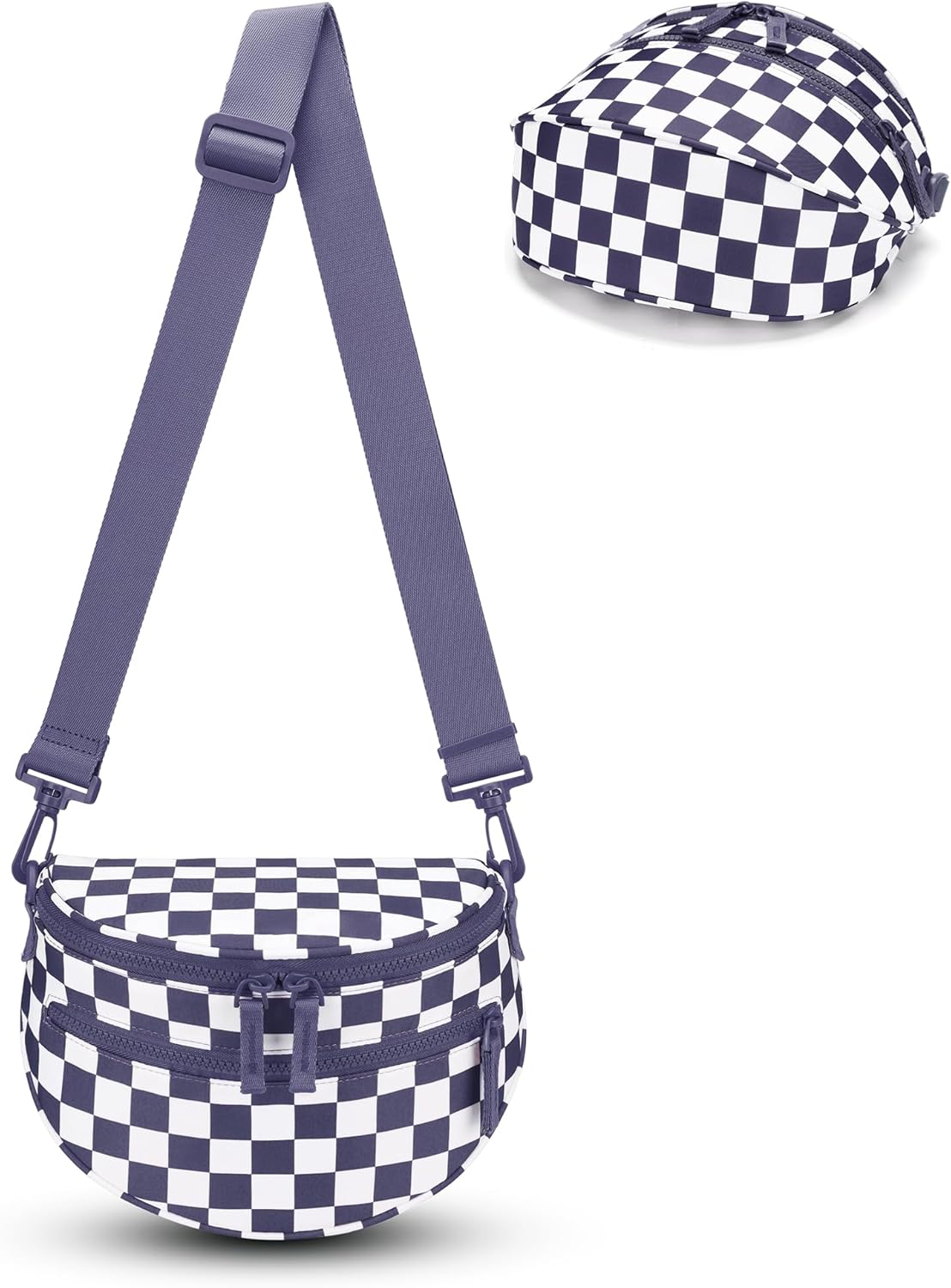 FODOKO Small Checkered Crossbody Bag Nylon Bum Bags shoulder Purses Handbags Wallets for Women
