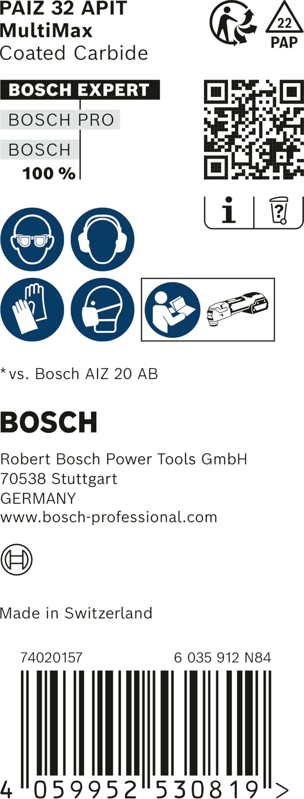 Bosch Professional 10 x Hojas de multiherramienta Expert MultiMax PAIZ 32 APIT, para Láminas de acero inoxidable, Anchura 32 mm, Accesorios Multiherramienta