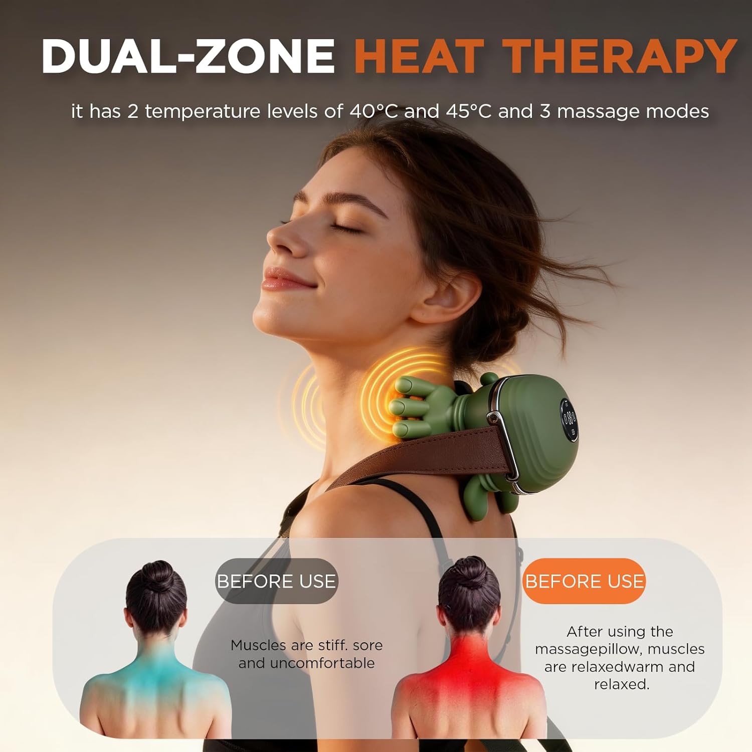 Shoulder and Neck Massager with Heat Heated Massager, Neck Massager with Fingers, Shoulder Massager with Hands,2-Level Heated Simulates a Real Palm Massage for Comfort (Green)