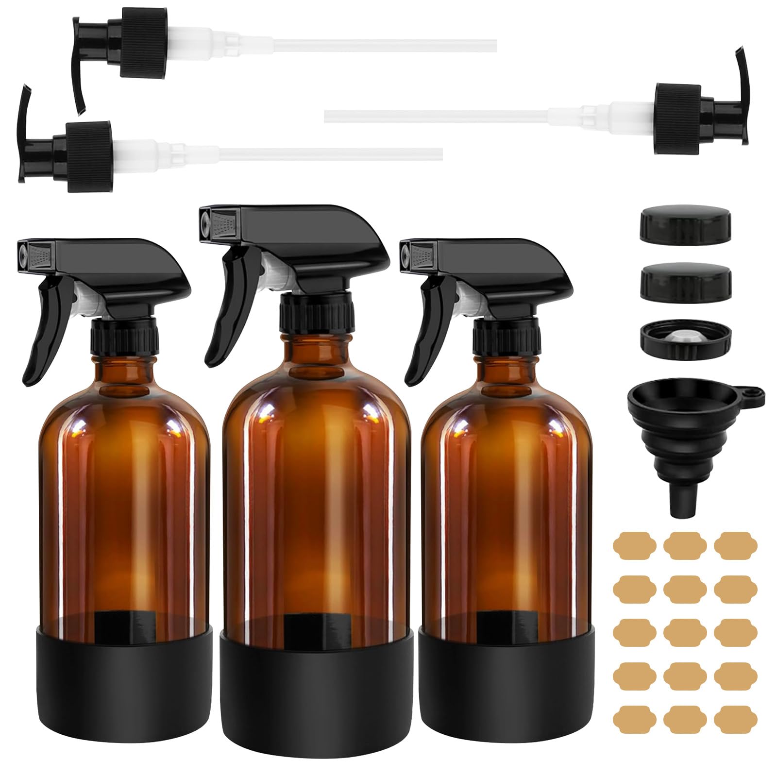 Prota Amber 3Pcs Glass Spray Bottles, 500Ml Empty Glass Spray Bottles, Refillable Container With Adjustable Nozzle Mist Water Spray Bottle For Cleaning Plants Essential Oils Hair Care