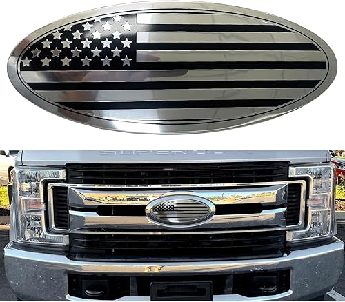 Rejilla delantera de 12 pulgadas para portón trasero de aluminio con revestimiento de aluminio de bandera negra estadounidense, repuesto para Ford