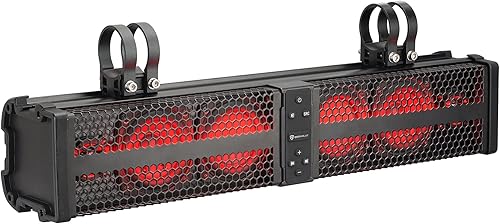 Rockville XBAR-24 200W RMS ATVUTV Barra de sonido 6 altavoces, Bluetooth 5.0, luces LED, IPx6 impermeable, para aventuras todoterreno