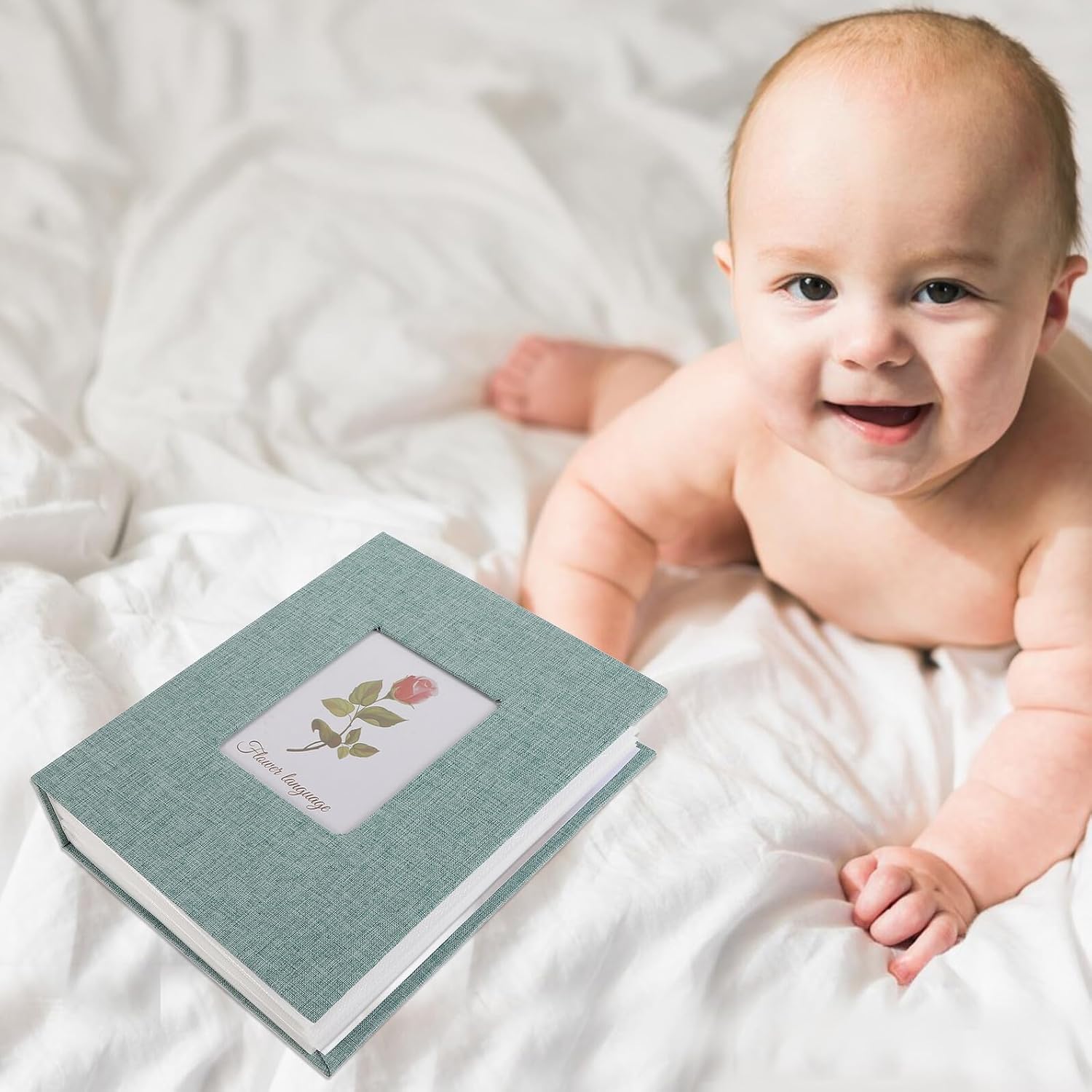 Slip-in Photo Album Growth Recording Memory Book with 200 White Pages 6-inch Green Decorative Picture Album for Family Photos Collection and DIY Scrapbooking