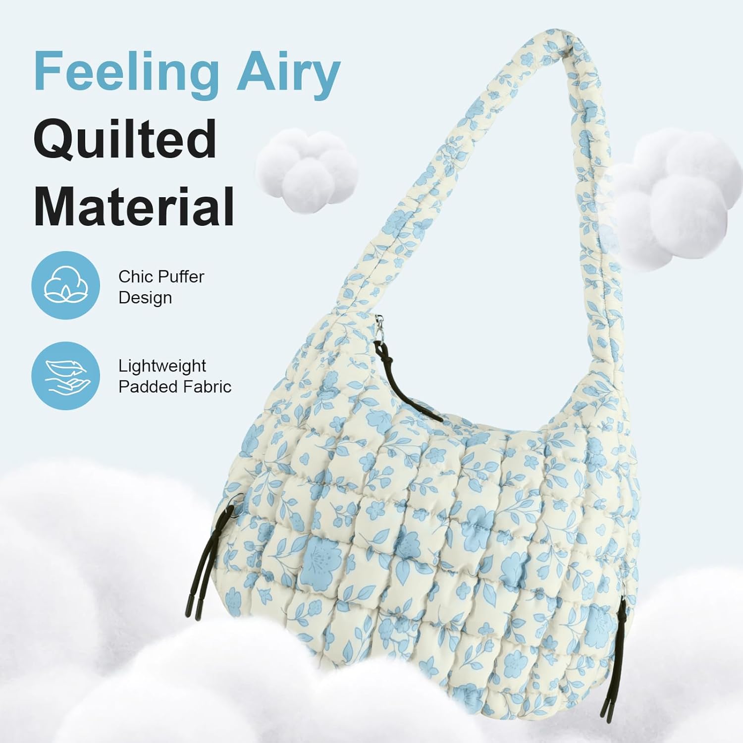 Quilted Puffer Tote Bag Purse Puffy Crossbody Shoulder Bag,Lightweight Nylon Hobo Bag Puffer Carryall Bag for Women Girl