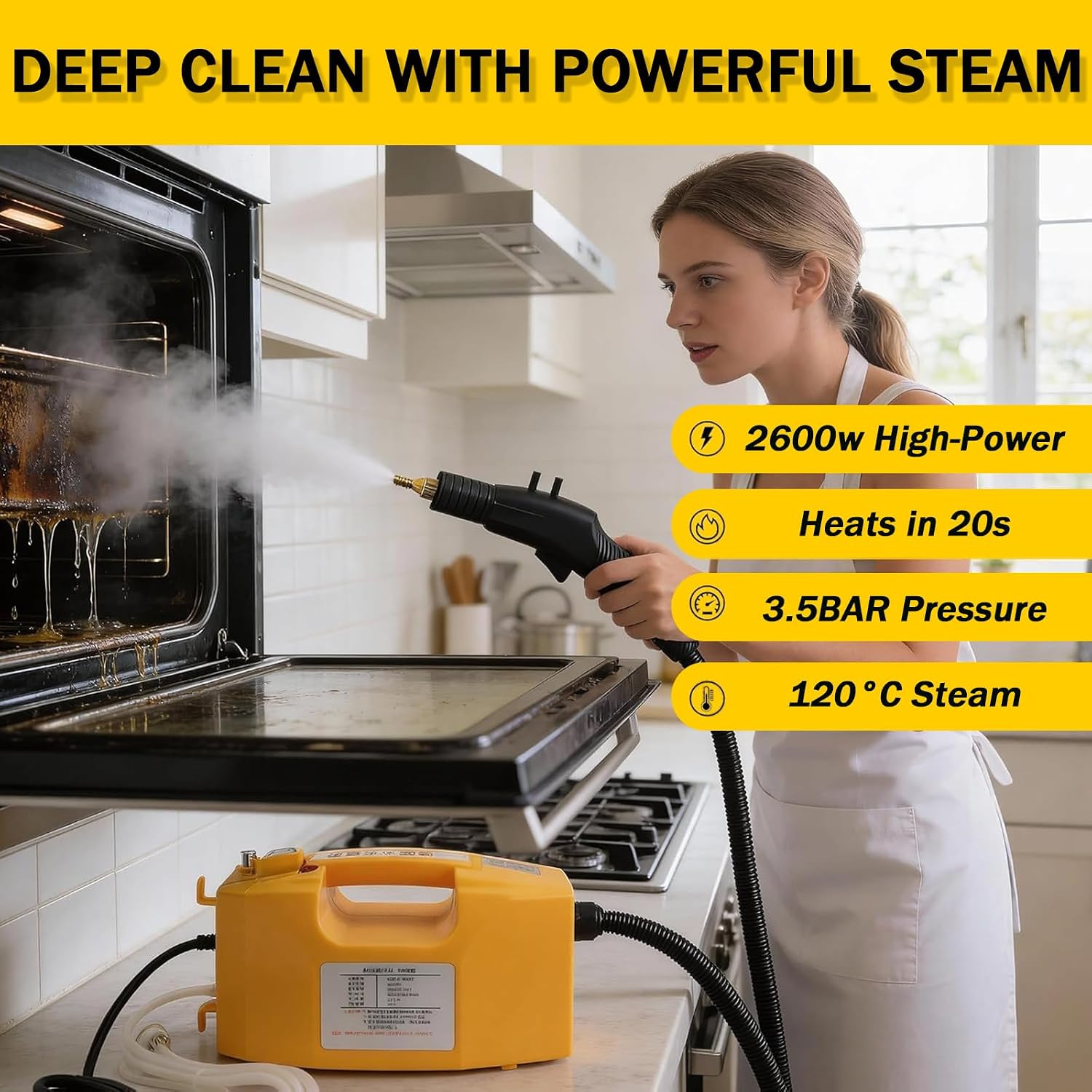 Professional Multi-Purpose Steam Cleaner with Auto Water Supply & for Hotel & Commercial Kitchen Cleaning, for Service Staff (Black)
