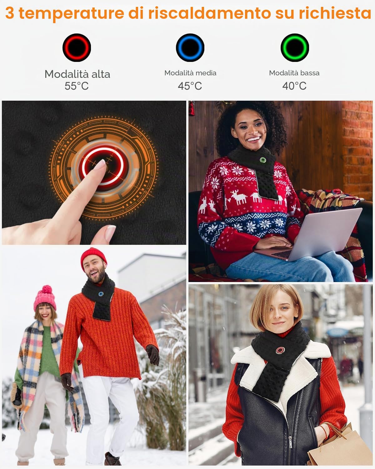 FERNIDA Sciarpa riscaldata, scaldacollo per uomo e donna, con batteria leggera, antivento, USB, elettrica, per neve, sci, escursionismo, pesca, ciclismo, Nero , Taglia unica