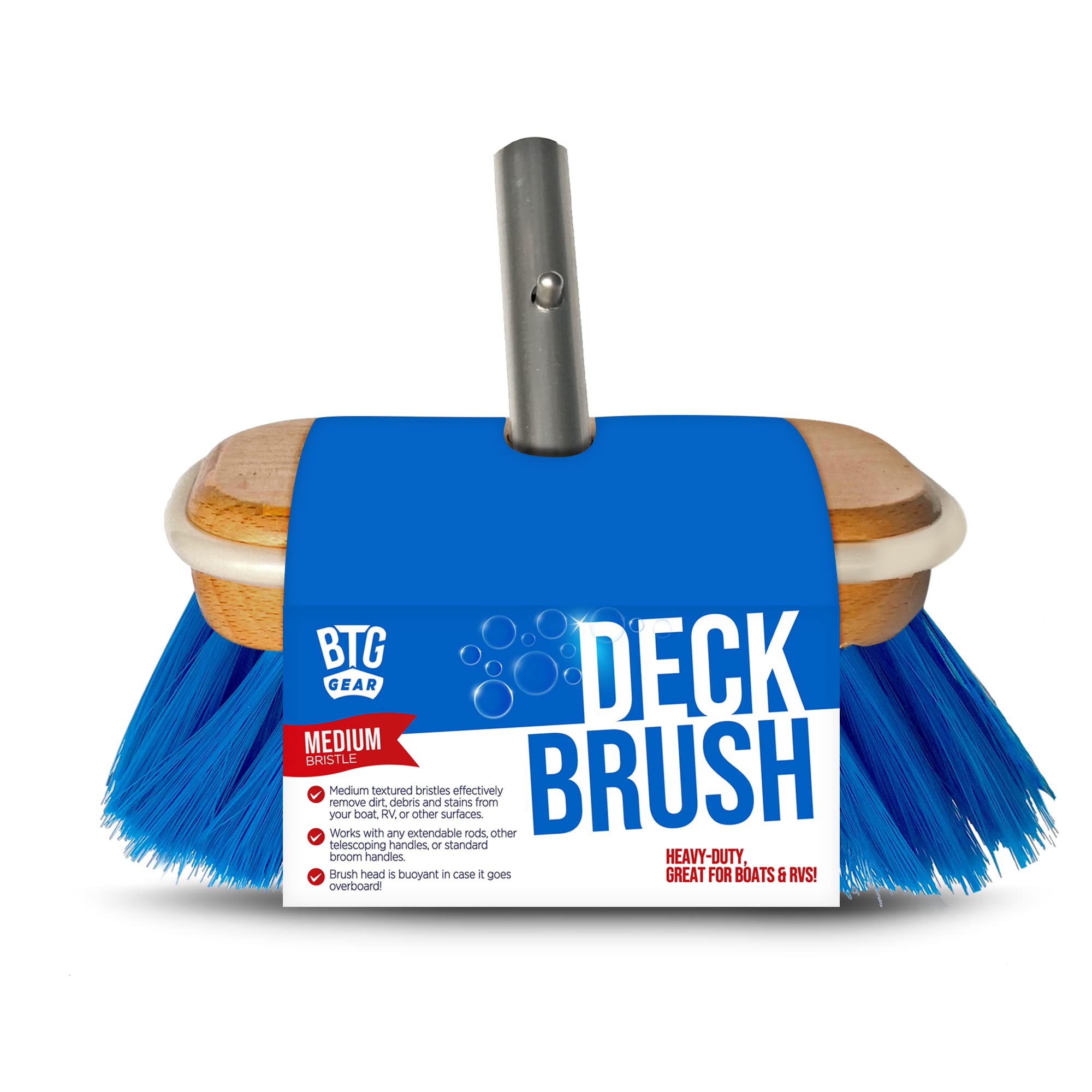 Medium Thickness Marine Deck Boat Brush for Washing, Cleaning Hull/Railings - Snap Button