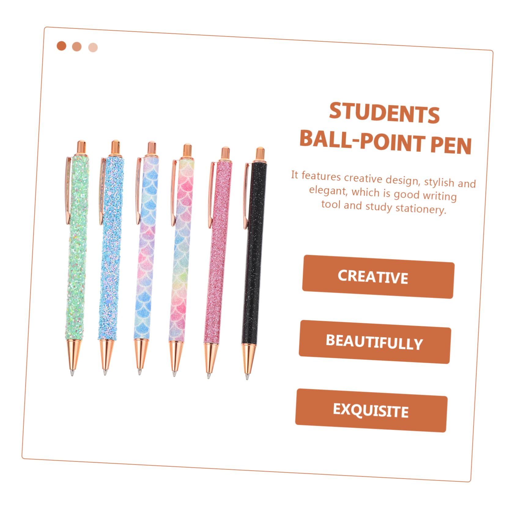 Lot De 3 Stylos À Bille À Paillettes Pour Étudiants Écriture Fluide 6 Pièces X 3