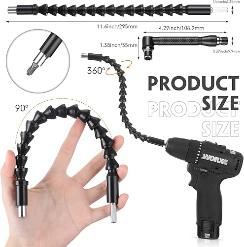 Miniatura 4 de Juego de extensión de broca flexible de 32 piezas, incluye accesorio de taladro de ángulo recto de 105, adaptador hexagonal de 14, 38, 12 pulgadas,