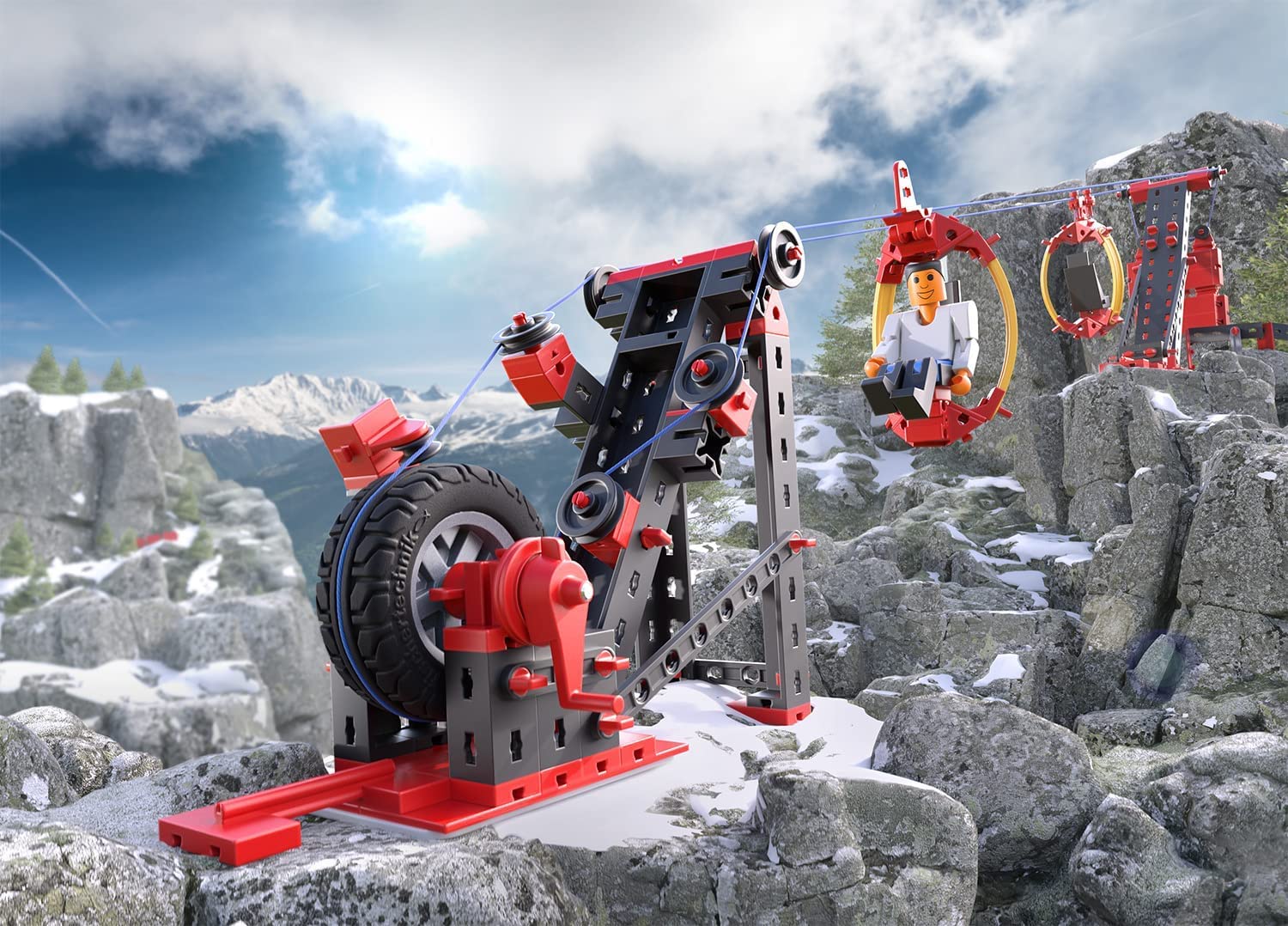 Fischertechnik 564068 Advanced Seilbahn – Bausatz für Kinder ab 7 Jahren, Spielzeug mit Gondel- und Pendelbahn, fördert technisches Verständnis, Schwarz
