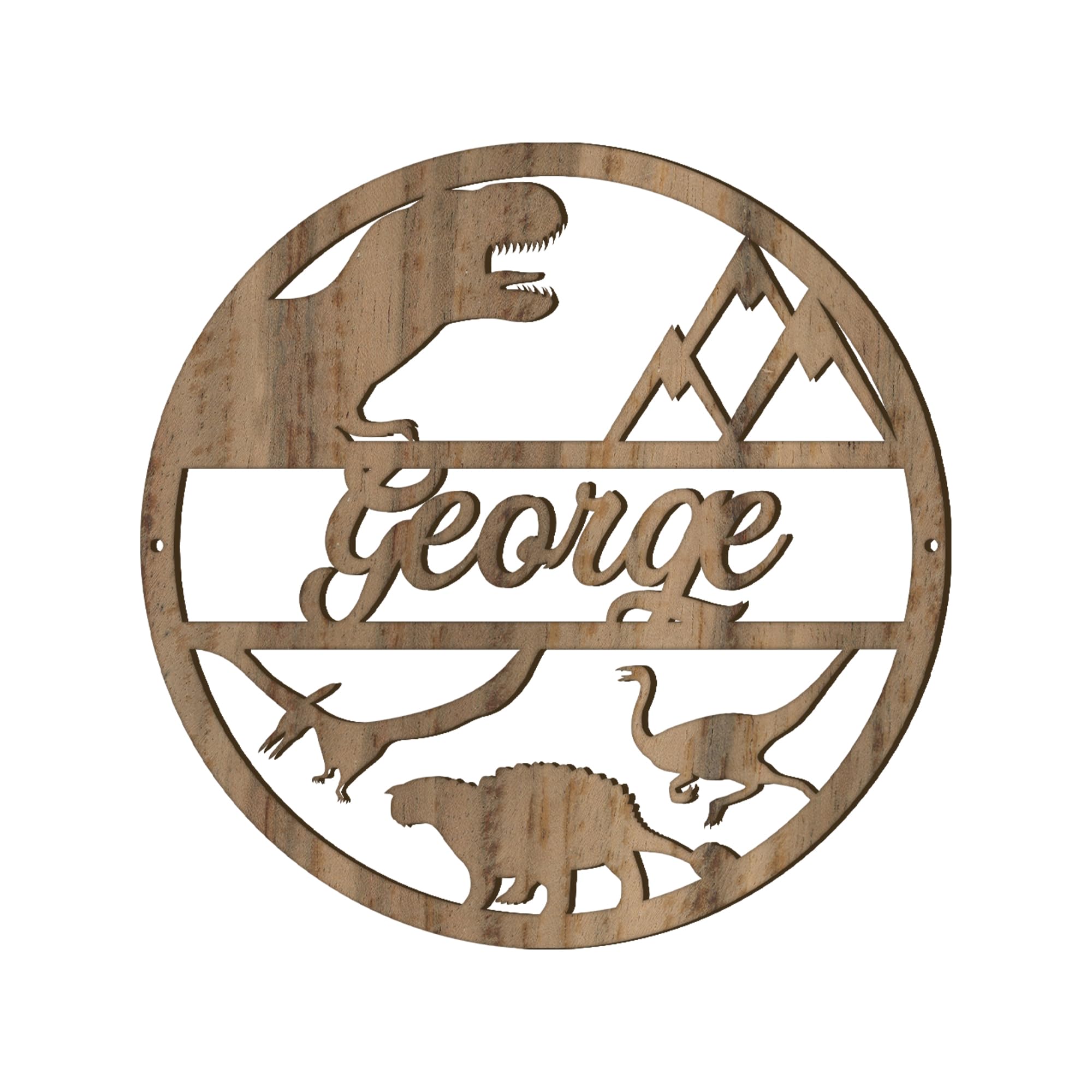 Print Maniacs Personalised Any name Hoop Dinosaur Custom Wood Colour Acrylic Wreath Circle Loop Baby Room Nursery Birthday Christmas Wedding Party Wall Decor Plaque (30cm, Walnut Veneer) โ image 1