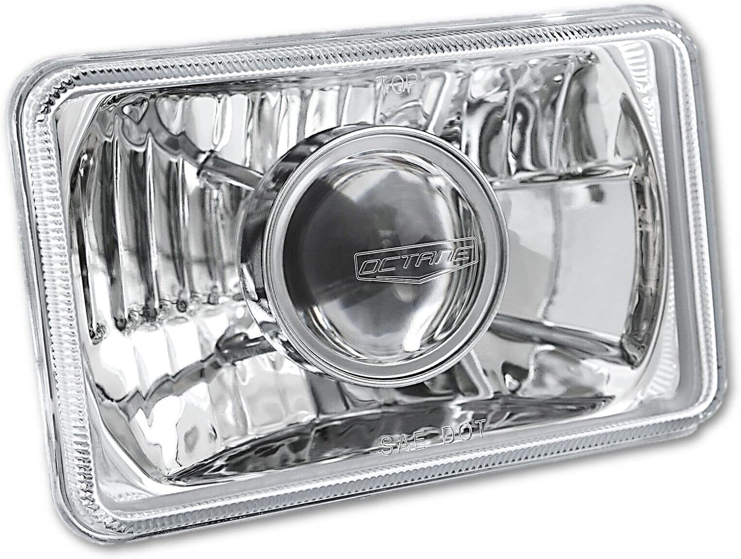 Octane Lighting 4X6 Inch Super White Halogen Projector Crystal Clear Lens/Metal Headlight H4 Light Bulb Headlamp Pair