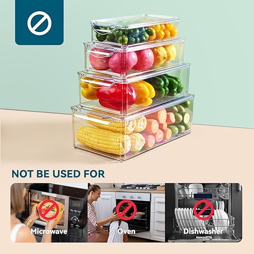 Miniatura 5 de Contenedores organizadores de refrigerador de 4 piezas, organizadores y almacenamiento transparentes para refrigerador, apilables con tapas,