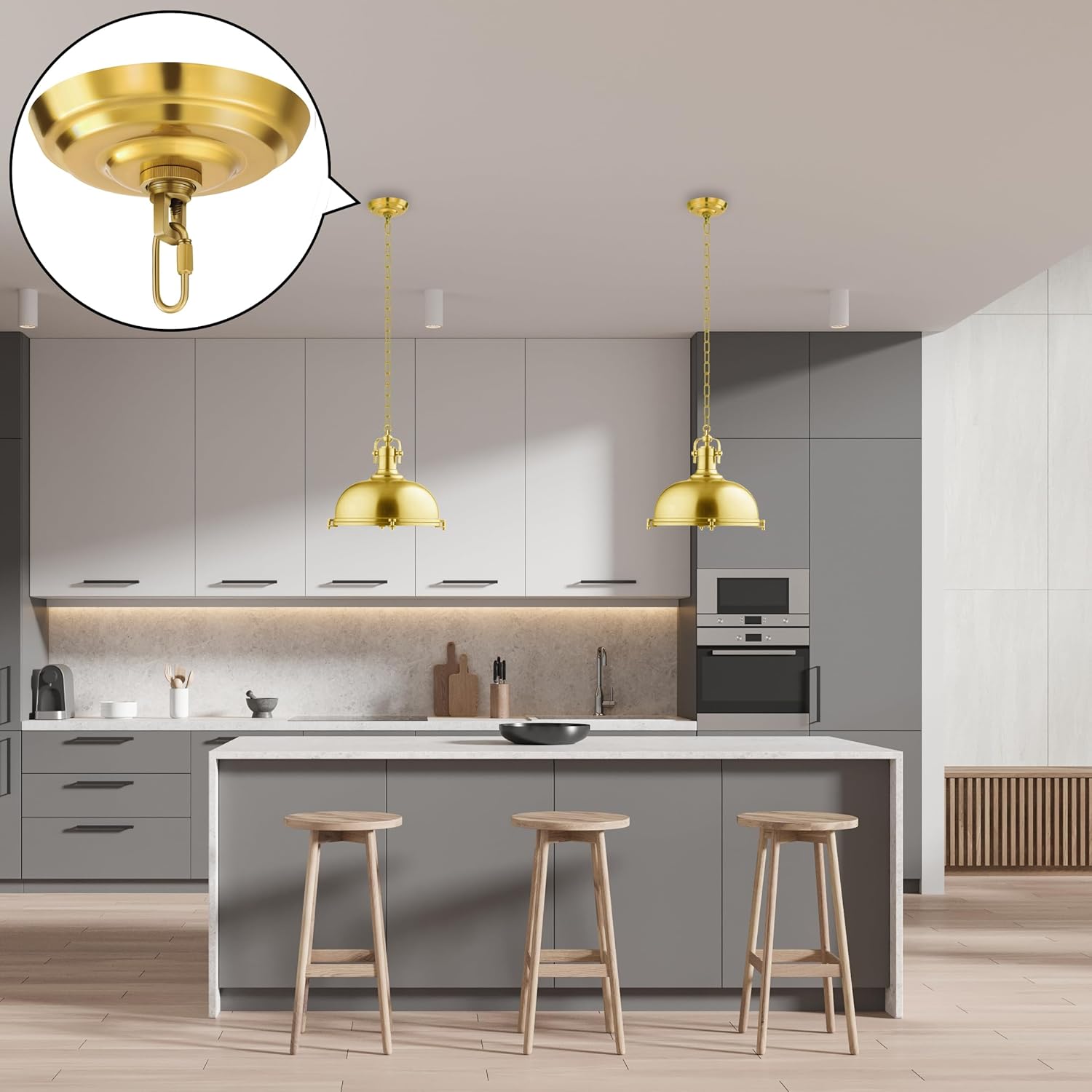 6 Inch Light Canopy Kit with 6 Feet Hanging Chain, Heavy Duty, Replacement Cover Plate for Chandelier, Pendant Light, Swag Light, Ceiling Fan, Flower Basket or DIY Projects (Brass)