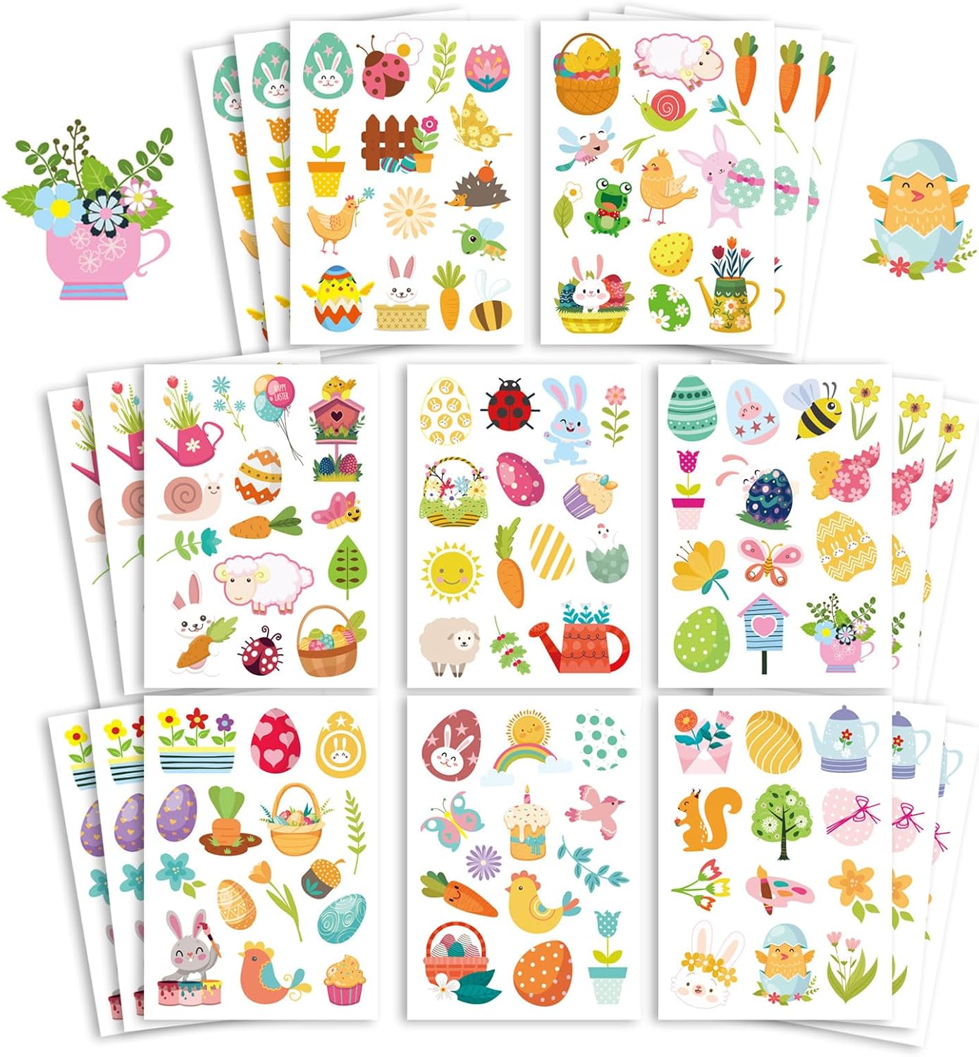 Easter Stickers for Kids, 24 Sheets Spring Stickers, Easter Theme Stickers Easter Egg Bunny Stickers for Easter Party Favor Supplies, Easter Treats for Kids, Easter Basket Stuffers