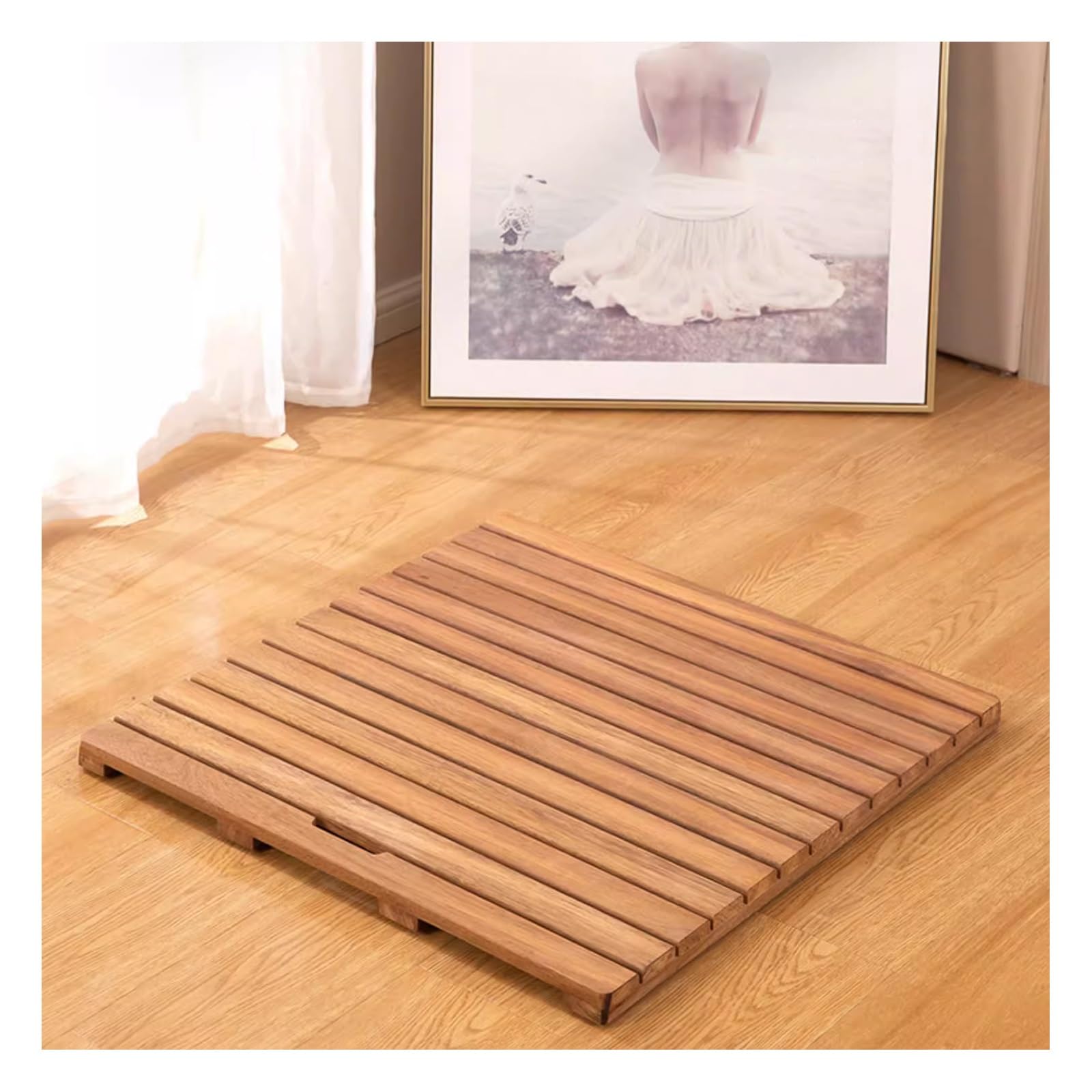 Rutschfeste Holz-Badematte für Dusche und Badezimmer, robuste Dusch- und Badewannenmatte für drinnen und draußen, (B 85 x L 100 cm)