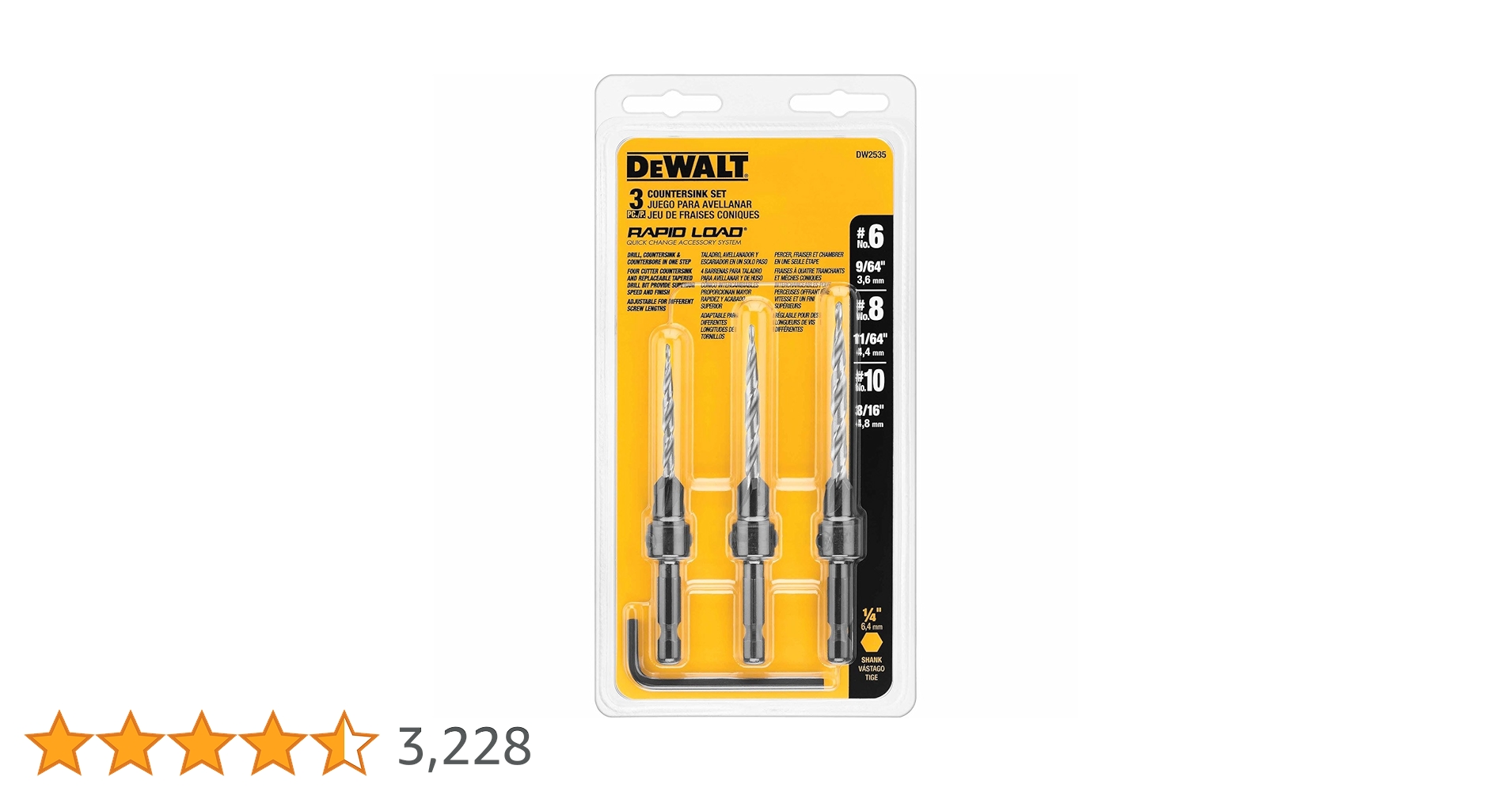 Amazon | Dewalt Coutersink Set 3 Pc. No.10, No.6, No.8 1/4