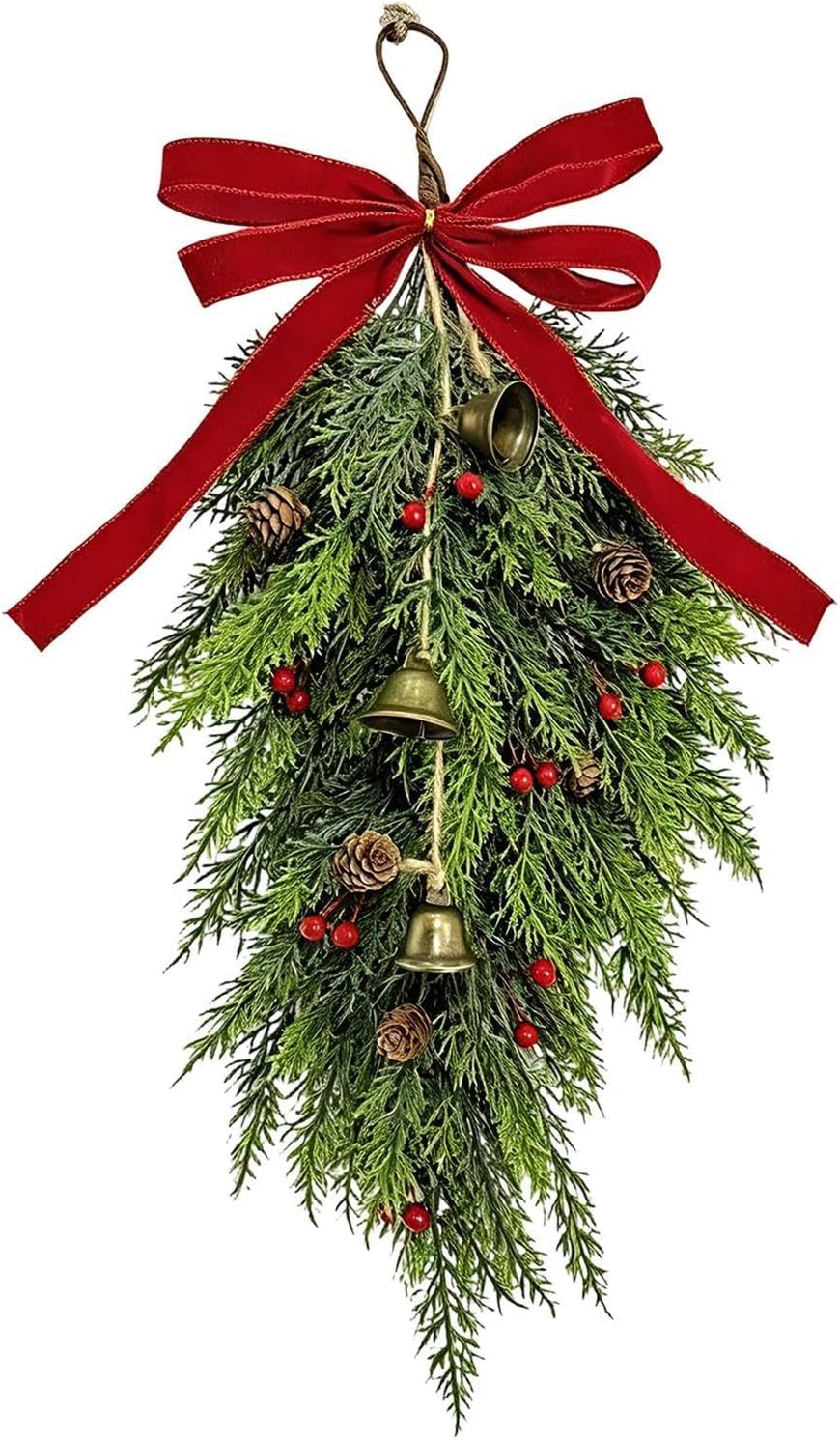 Christmas Door Swag, Lighted Holiday Wreath with LED Lights, Entryway Decor
