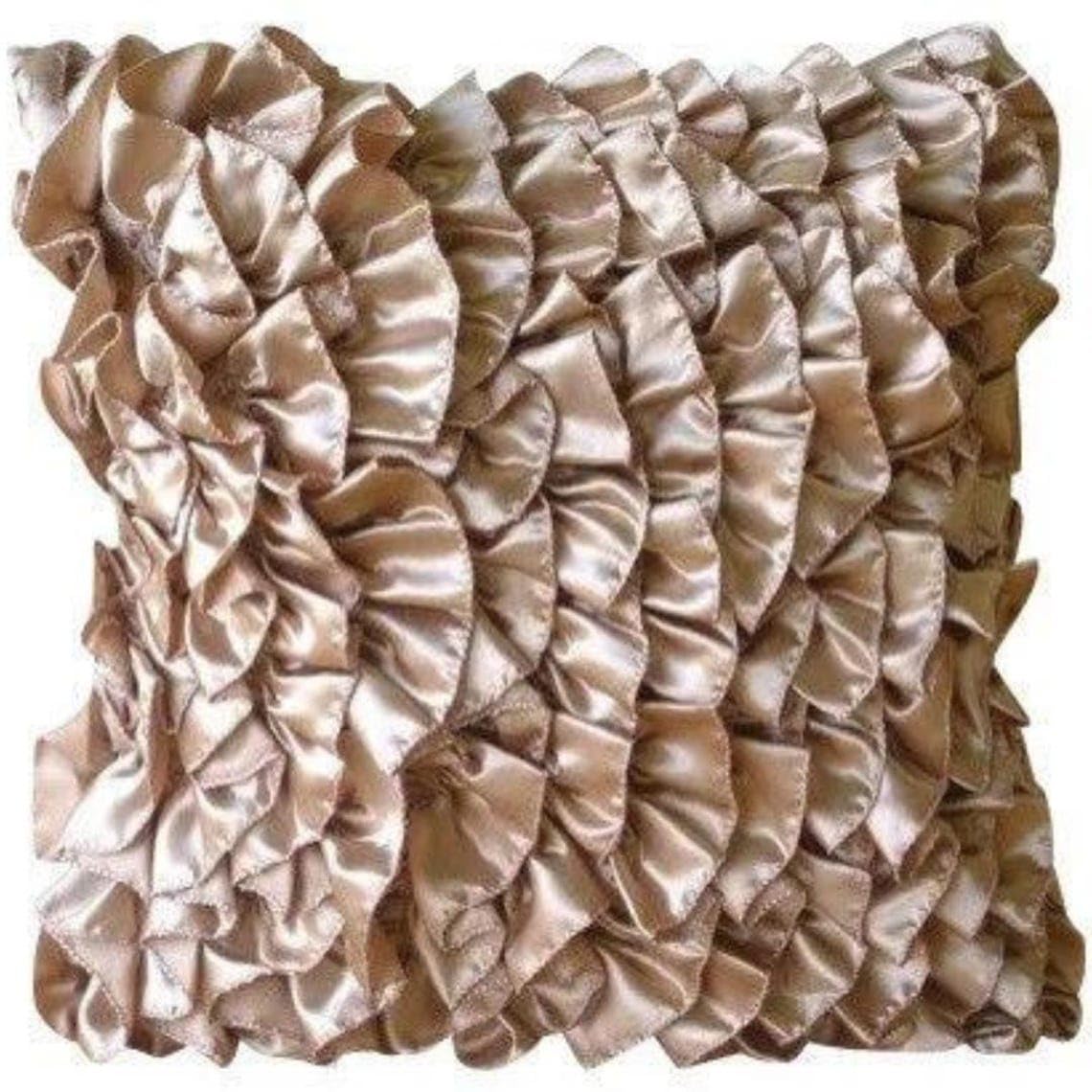 The HomeCentric Peach Cushion Cases, Vintage Style Ruffles Shabby Chic Cushion Cover, Pack of 2, 40x40 cm (16"x16") Satin Cushion Cover, Solid Victorian Decorative Cushion Cover - Vintage Peach