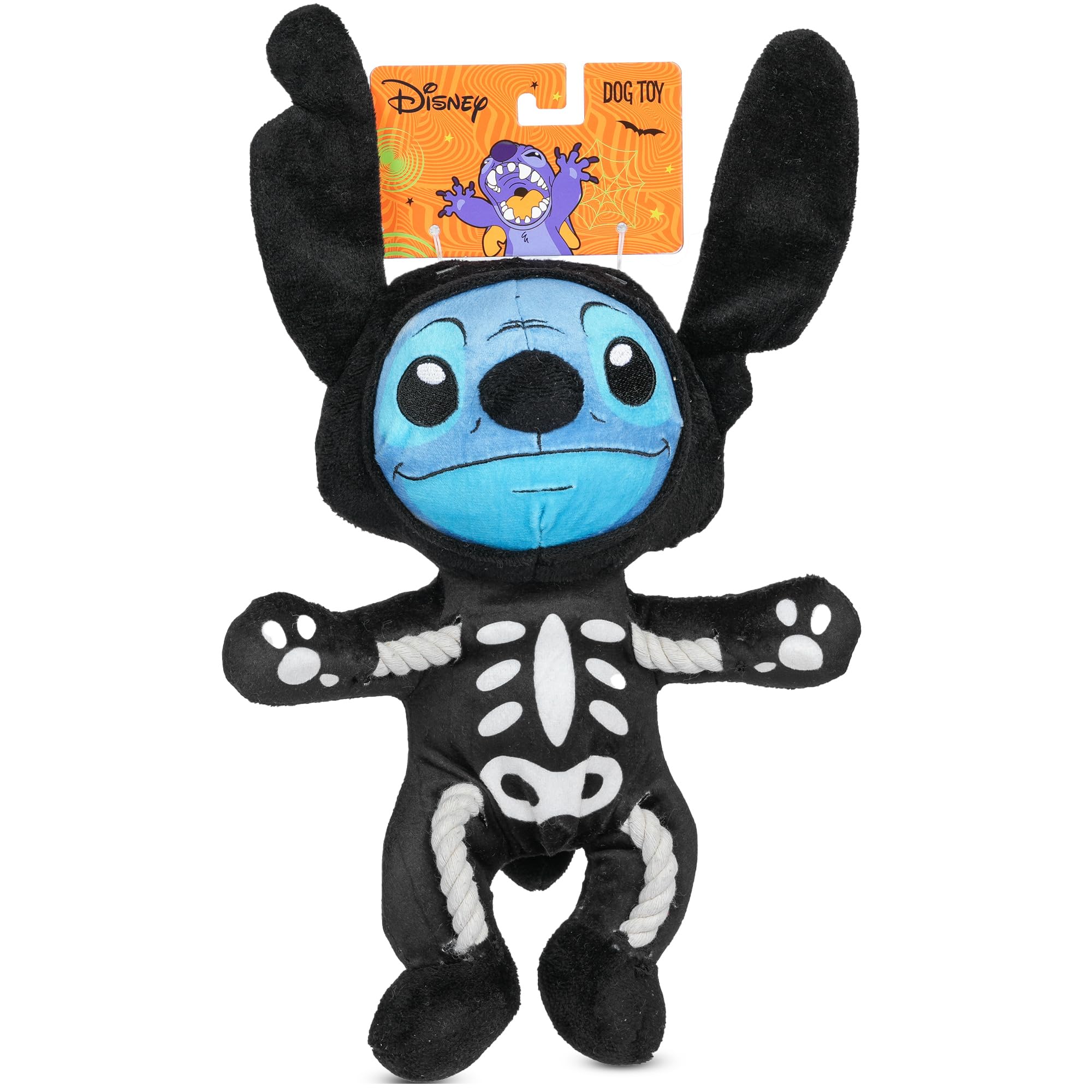 Disney for Pets Lilo and Stitch 20,3 cm Skelett-Stil verstecktes Seil Plüsch Quietscher Hundespielzeug Quietschendes Haustier Plüsch Zerrseile für Hunde, süßes Hundespielzeug für Disney Fans
