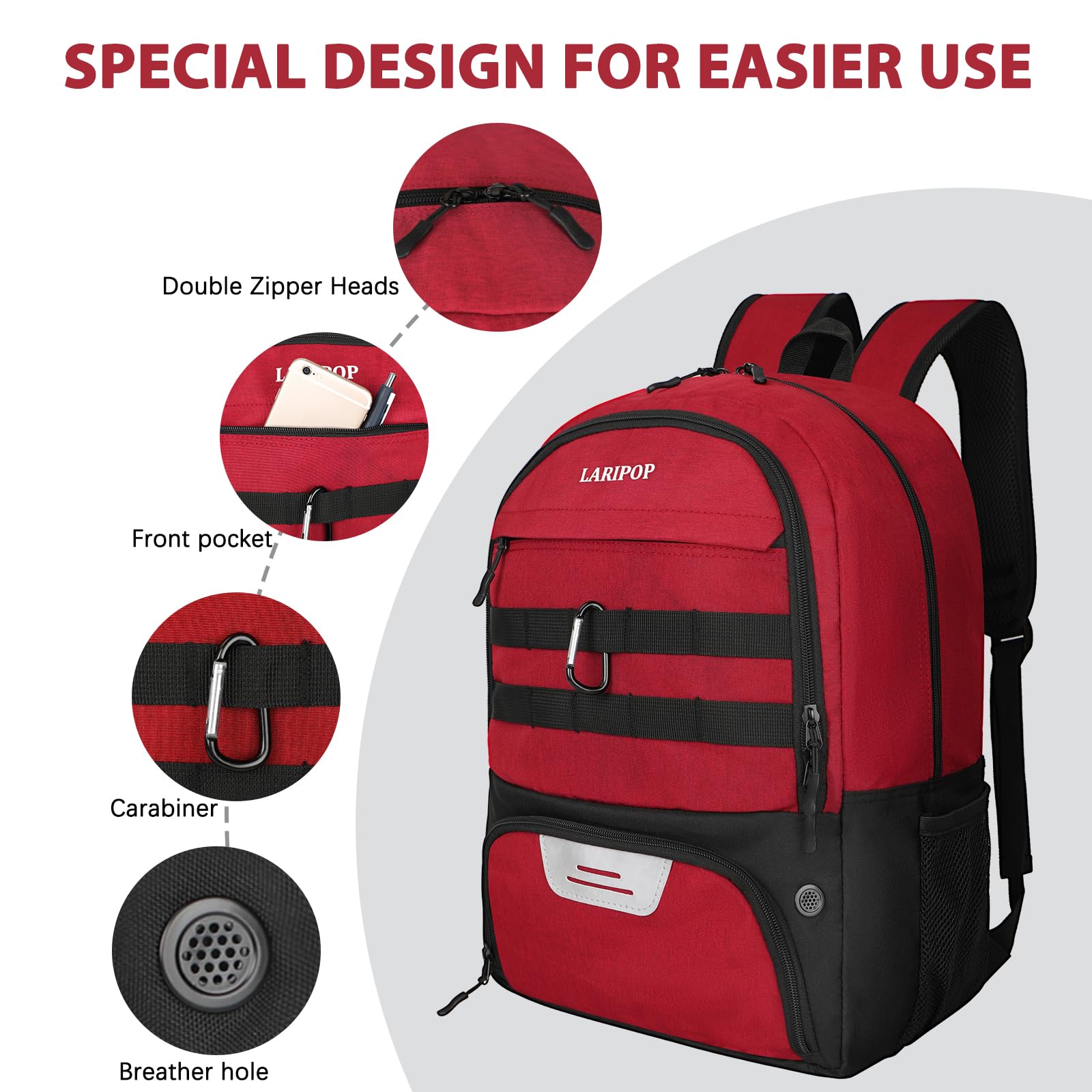 LARIPOP Mochila de fútbol con Soporte para Pelota y Compartimento para Zapatos, Equipo Deportivo, Bolsa de Entrenamiento para Baloncesto