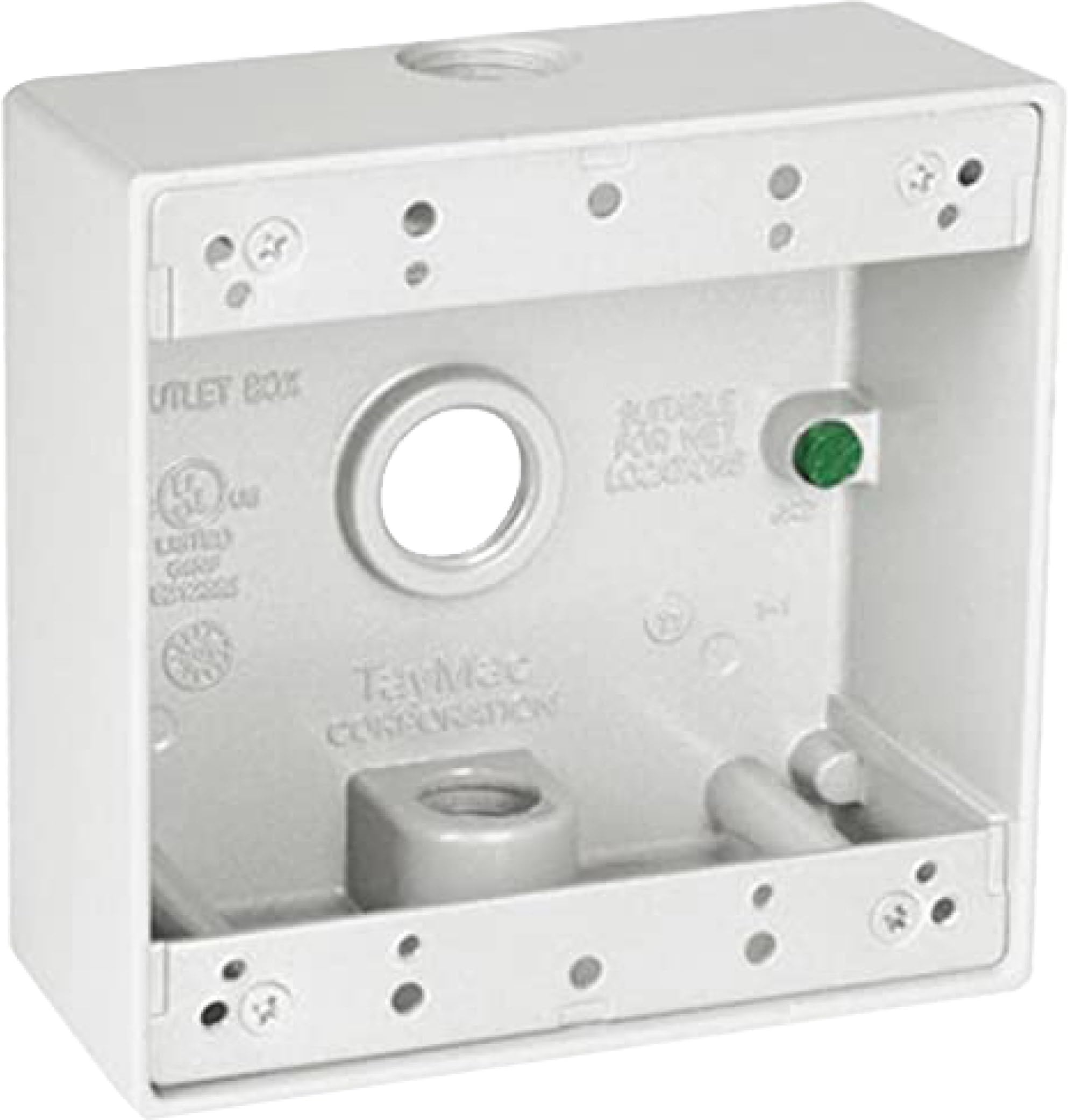TayMac DB375WH 3/4-Inch 3 Hole 2-Gang Weatherproof Box, 3/4-Inch Outlets, White