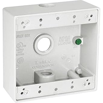 TayMac 4.5 x 4.5 Inch 2-Gang White 2-in. Deep Weatherproof Junction Box with Three .5-inch Threaded Holes DB350WH, Outdoor Electrical Box for Outdoor Outlets or Branch Circuit Wiring