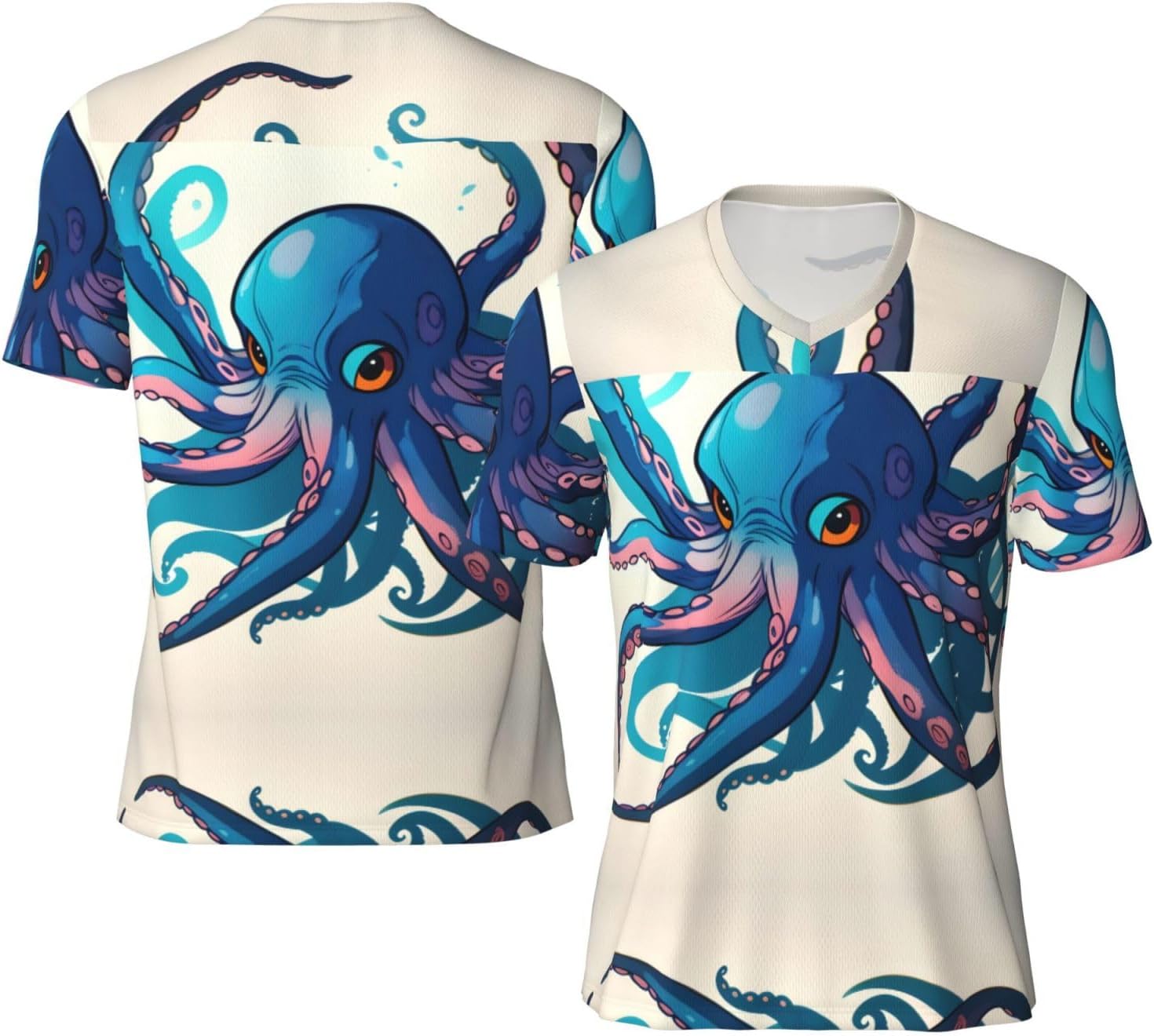 Blue and Purple Octopus Rugby Football Jersey for Men, Comfortable V-Neck Loose Fit Top for Team Sports Athletics