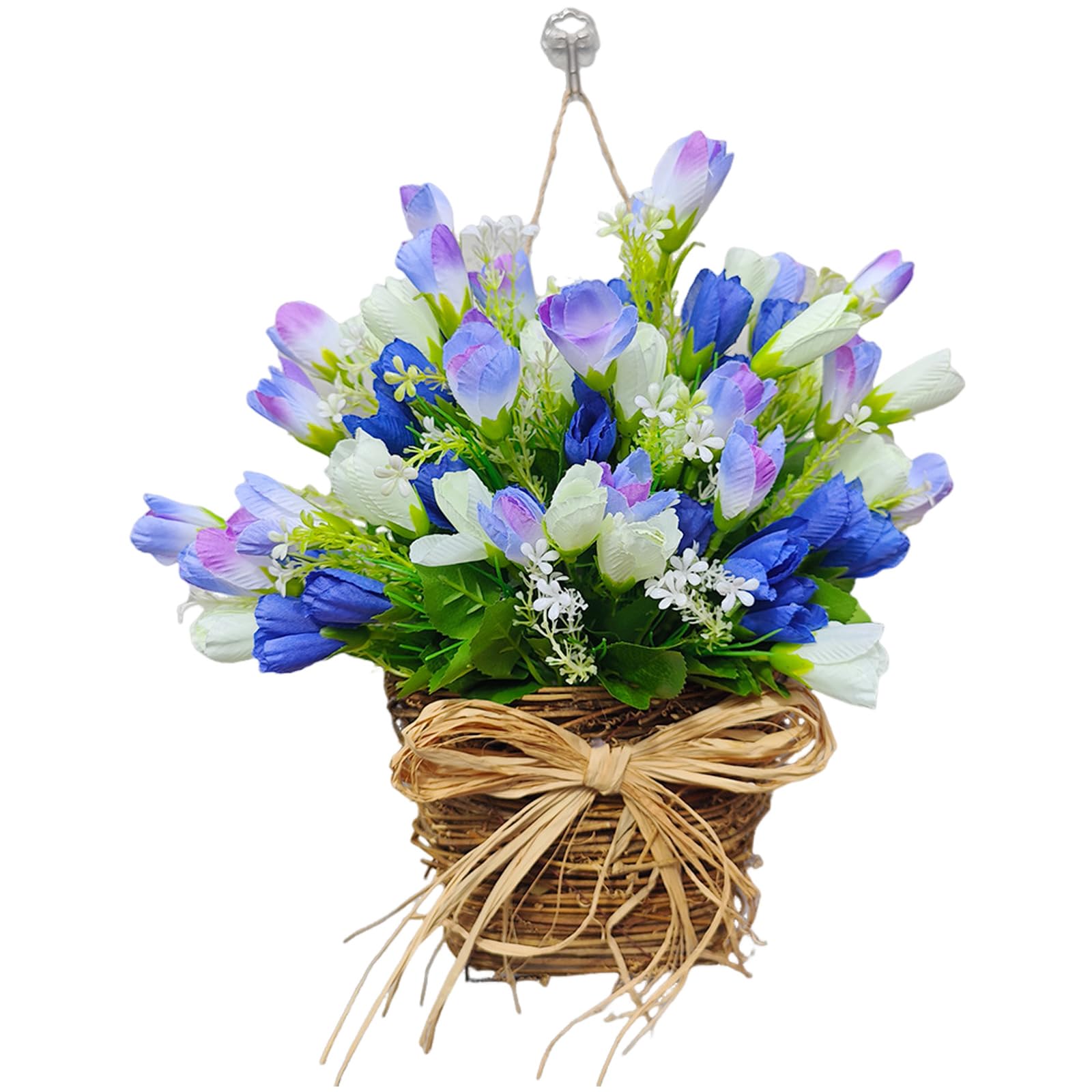 PANGBOER Artificial Flower Wreath Flower Door Hangings Baskets Wreath Tulips Hangers Farmhouses Cottage Door Hangings Basket