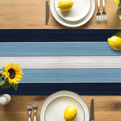 Miniatura 171 de Camino de mesa de algodón y lino estilo granja rústico retro, textura de madera de granero, color degradado marrón y gris, antideslizante,