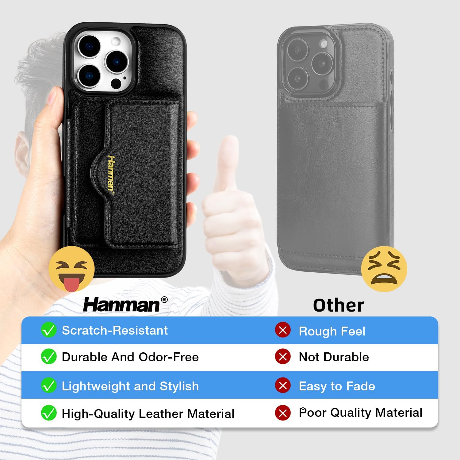 Hanman for iPhone 16 Wallet Case with Card Holder,Microfiber PU Leather Kickstand Card Slots Case,Unique Lightweight Magnetic Wallet Protective Case for iPhone 16-Black
