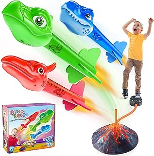 HappyKidsClub Rocket Toy for Children with 3 Dinosaur Foam Rockets, Outdoor Toy from 3-12 Years Boy, Games for Outdoor Garden and Park, Gifts for Easter, Birthday