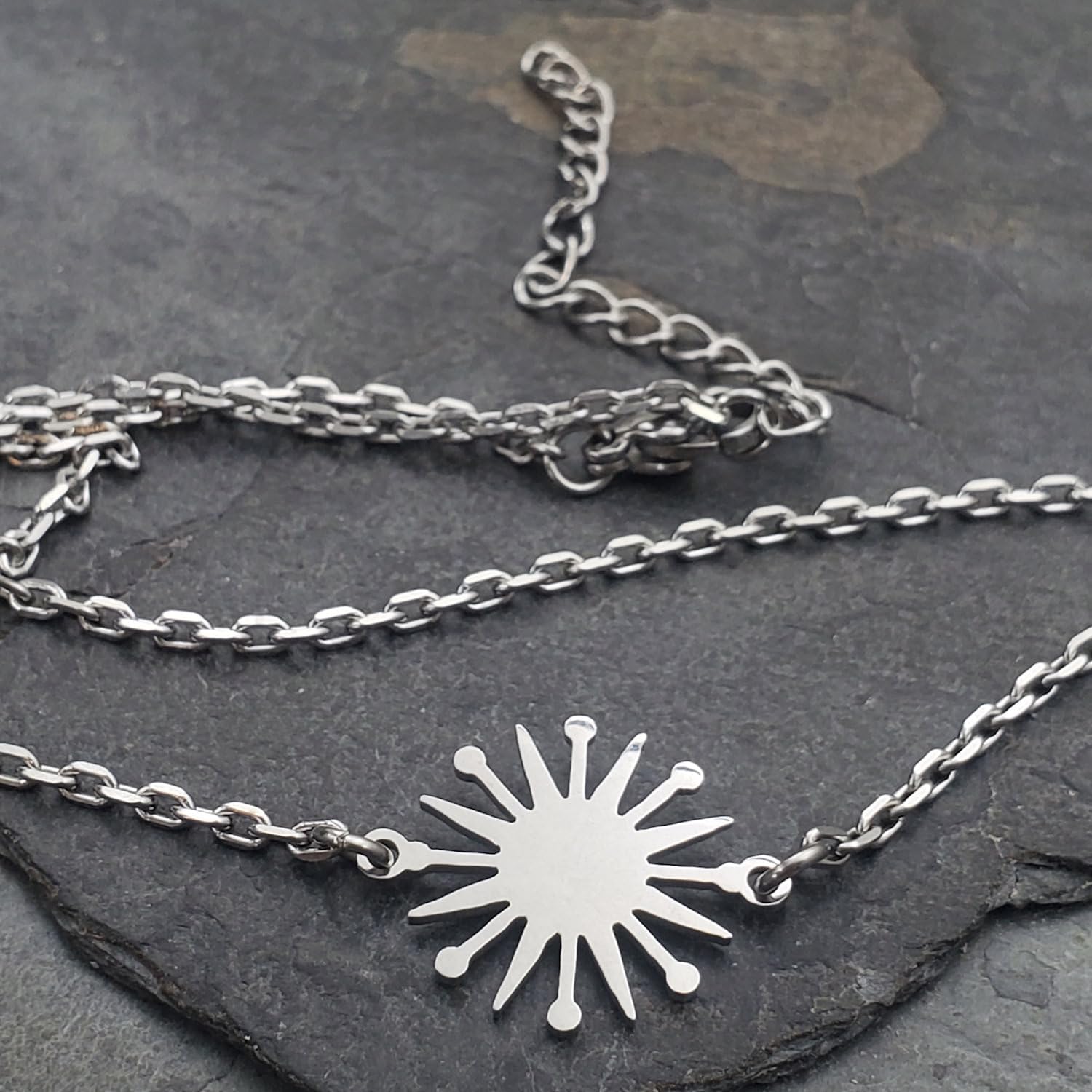 EnCharmed Stainless Steel Sunburst Dainty Choker, Handmade Minimal Layering Adjustable Sun Necklace 14-16 Inches - Image 4