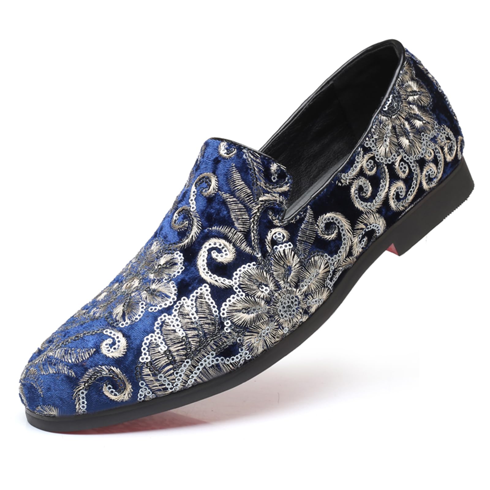 Mens Glitter Oxford Shoes Fashion Sequins Embroidered Slip-On Prom Loafers Shoes Wedding Business Party Dress Shoes