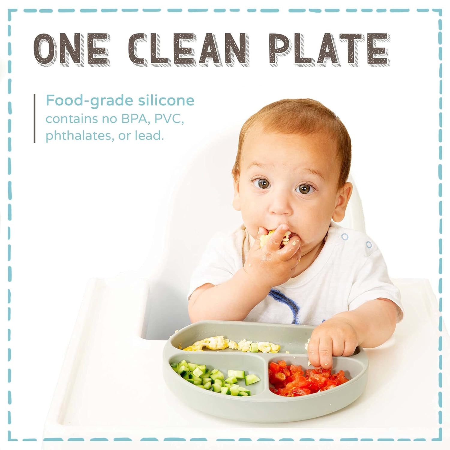 Baby to Toddler Silicone Suction Plate – Divided, BPA-Free Baby Led Weaning Plate Fits Most High Chair Trays – Dishwasher-, Oven-, & Microwave-Safe Kids Dishes by Silikong, 8.2x7.3x1.4 in, Grey : Baby
