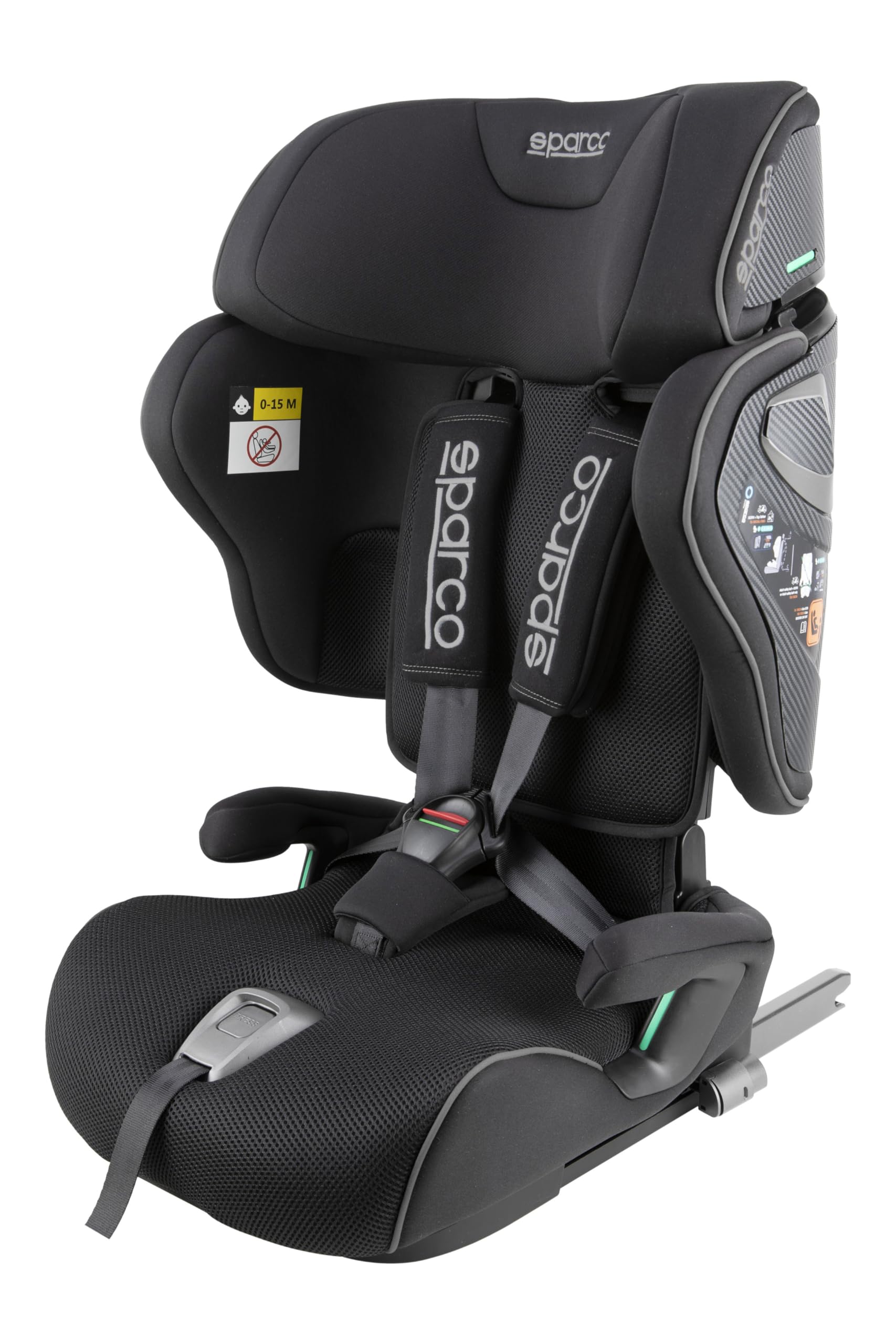 Sparco Silla de Coche i-Size SK8000IBK para Niños 76-150 cm Homologación ECE R129/04 con ISOFIX y Top Tether Reposacabezas Ajustable Respaldo Plegable y Arnés de 5 Puntos Color Negro
