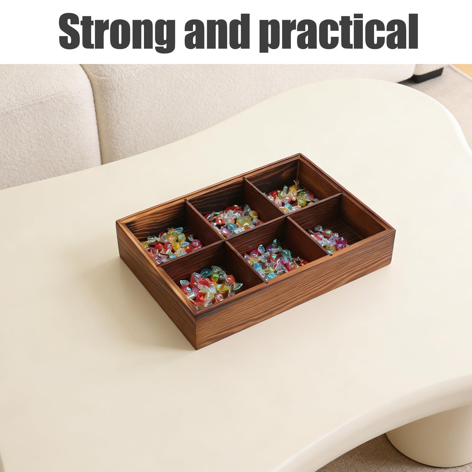 Plateau Compartimenté en Bois avec Couvercle, 6 Sections Marron | Acrylique Transparent, Service Polyvalent pour Restaurants et Événements Extérieurs, Rangement Snacks et Bonbons
