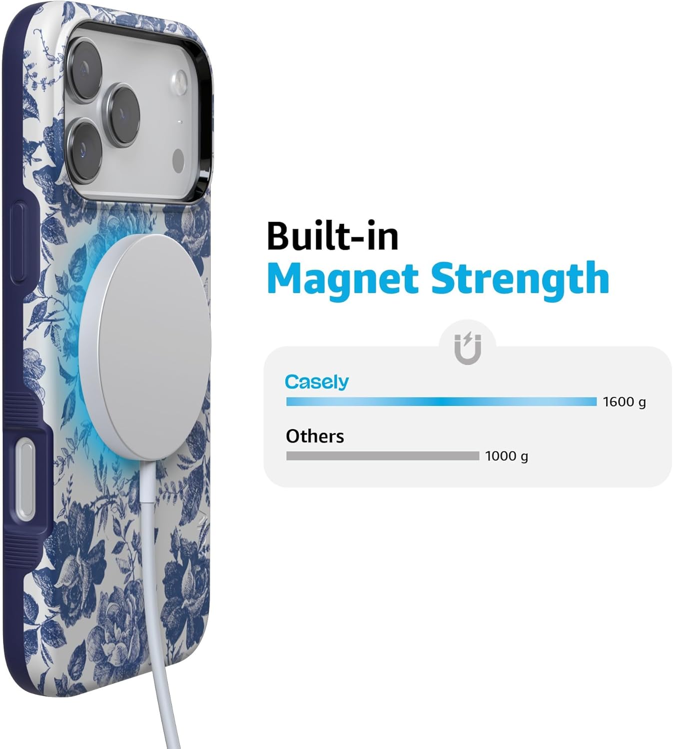 Casely iPhone 17 Pro Max Case | Rose to Fame | Blue & White Floral | Bold Protective Design | Compatible with MagSafe - Image 7