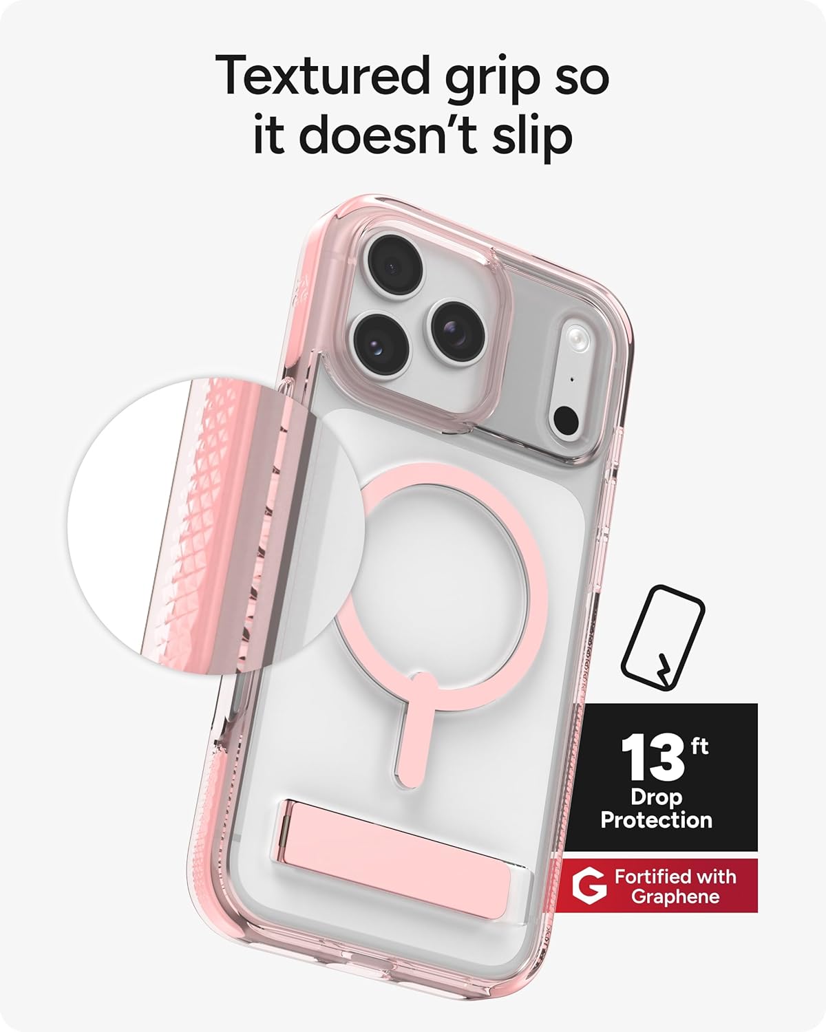 ZAGG Santa Cruz Snap Case with Kickstand for iPhone 17 Pro Max - Pink Sorbet, Drop Protection (13ft/4m), MagSafe Charging Compatible, ClearGuard Anti-Yellowing Technology, Scratch Resistant Phone Case