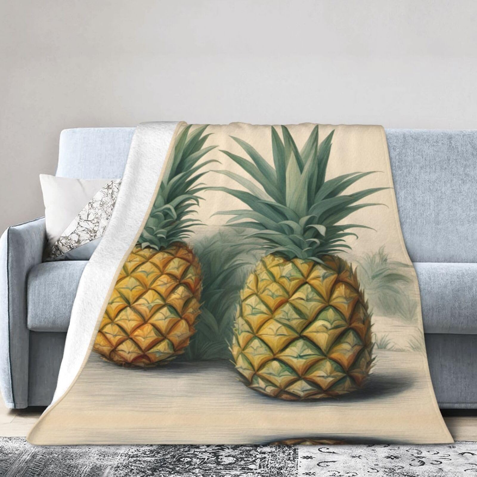 Plaid de voyage flanelle motif ananas pour vos soirées canapé
