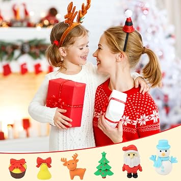 CCINEE 30Pcs Christmas 3D Erasers Bulk, Detachable and Assemblable Holiday Santa Reindeer Snowman Puzzle Erasers for Classroom Rewards Christmas Stocking Stuffers