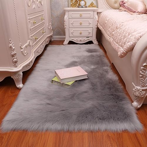 Faux Sheepskin Area Rug Chair Cover Seat Pad Plain Shaggy Area Rugs for Bedroom Sofa Floor
