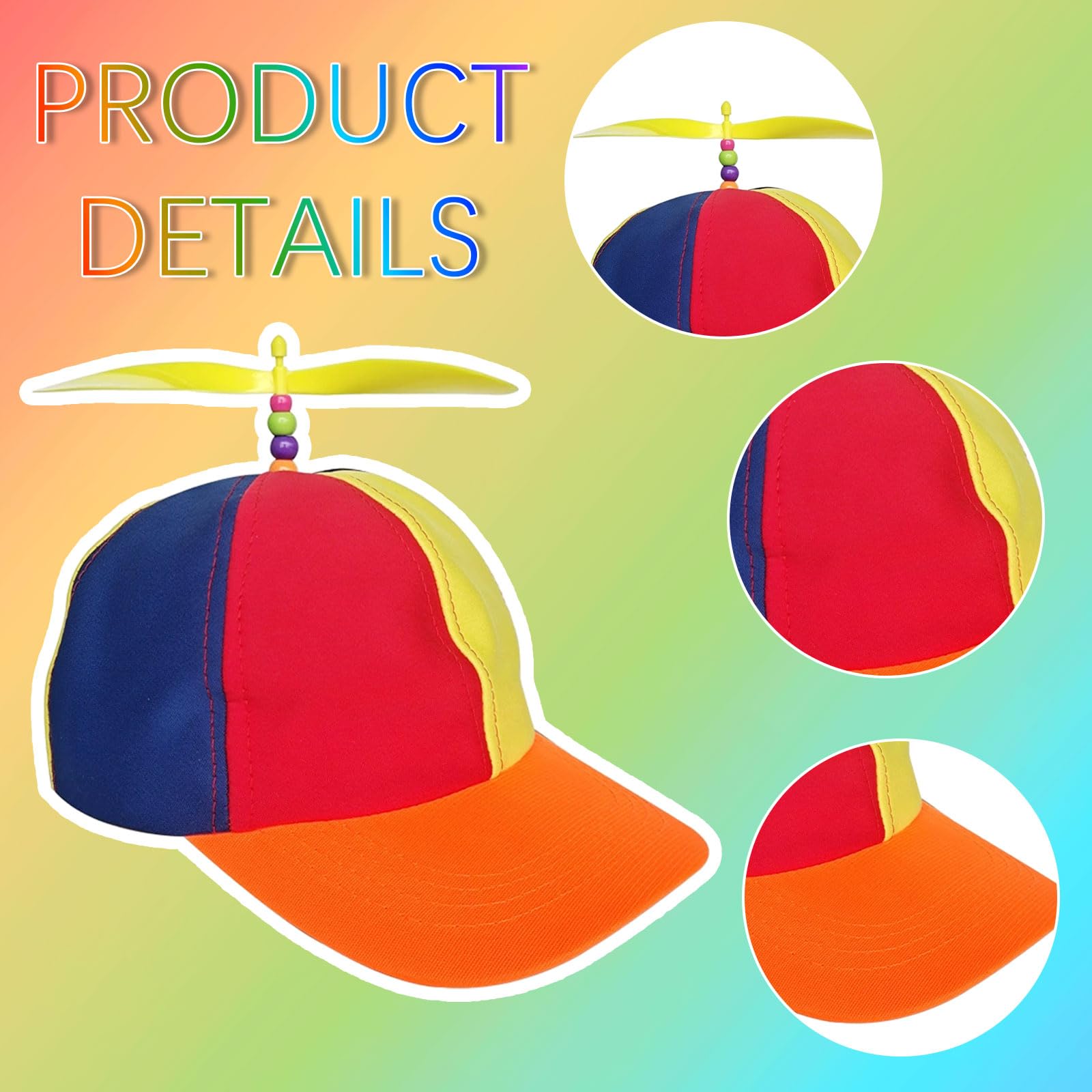 AWAVM Propeller Hat,Adults Funny Helicopter Fisherman Hat,Colorful Patchwork Rainbow Propeller Cap,Summer Sun Protection Sun Colorful Helicopter hat for Fancy Dress Party Gifts - Image 4