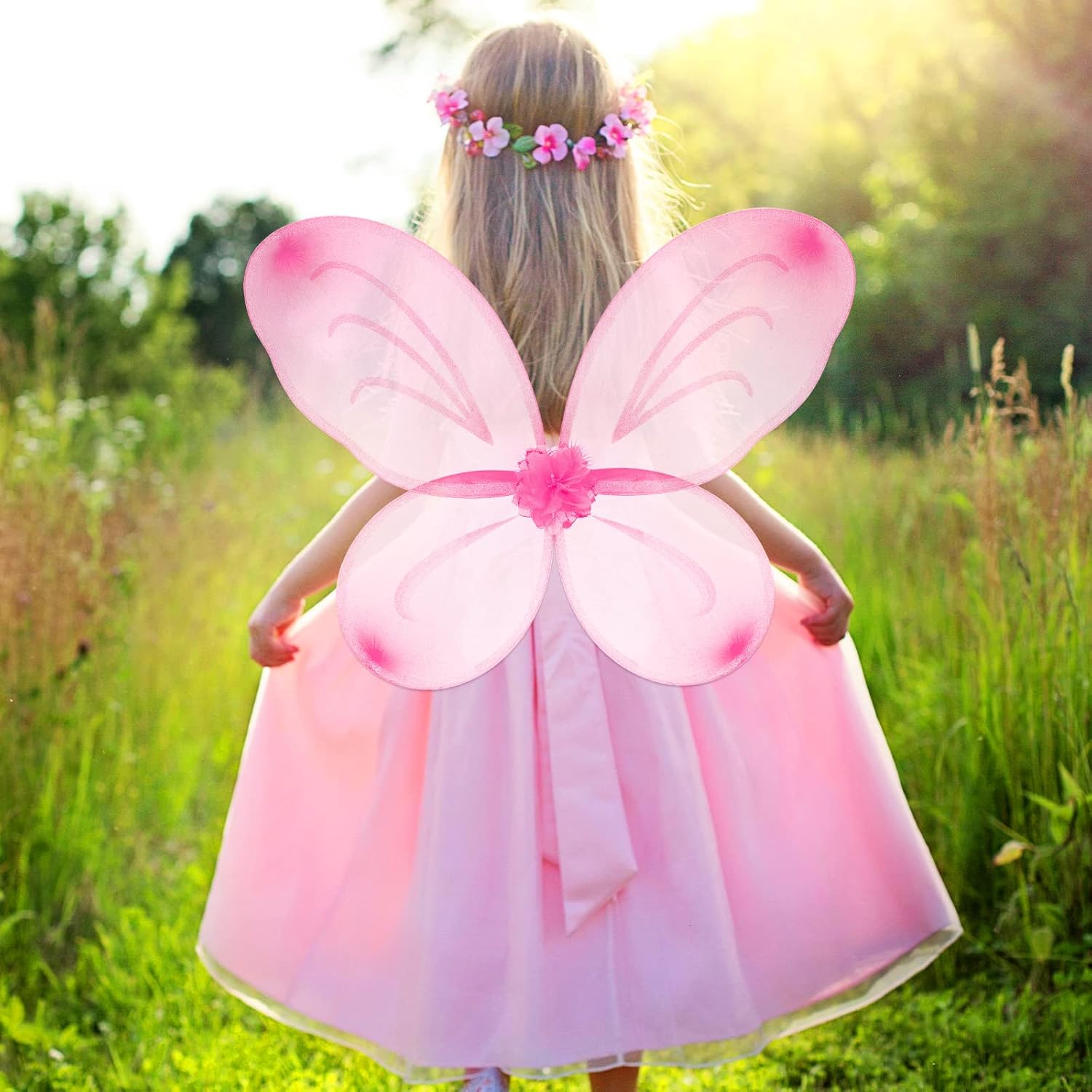 12 Pcs Butterfly Fairy Wings Butterfly Wing Dress up Party Costume Accessory Angel Costume for 2 to 12 Years Girls(Light Pink)