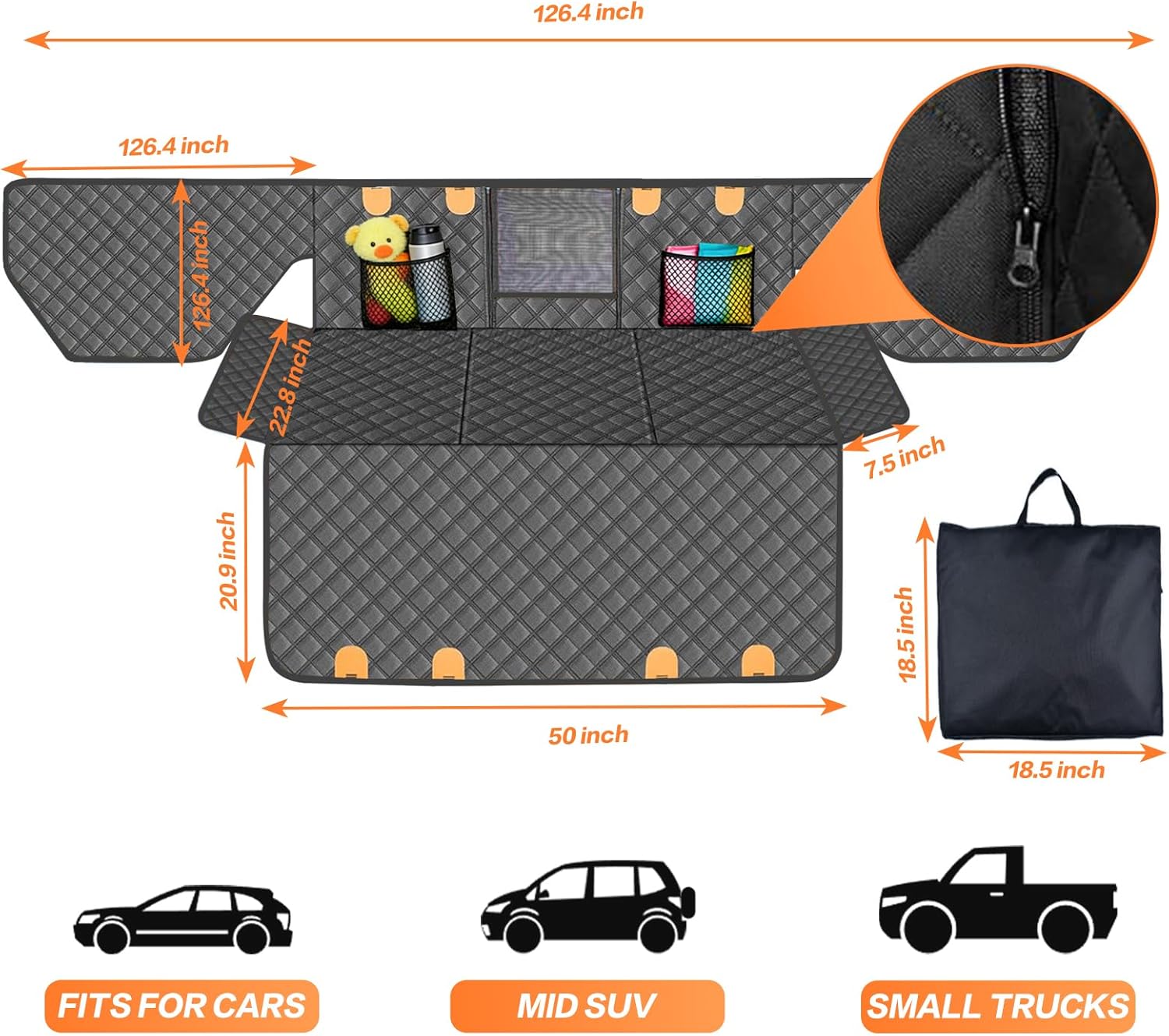 Back Seat Extender for Dogs,Hard Bottom Dog Car Seat Cover for Back Seat,Waterproof Dog Hammock with Door Protection, Anti-Scratch Pet Back Seat Cover for Car, SUV, Truck, Holds 420lbs, Black