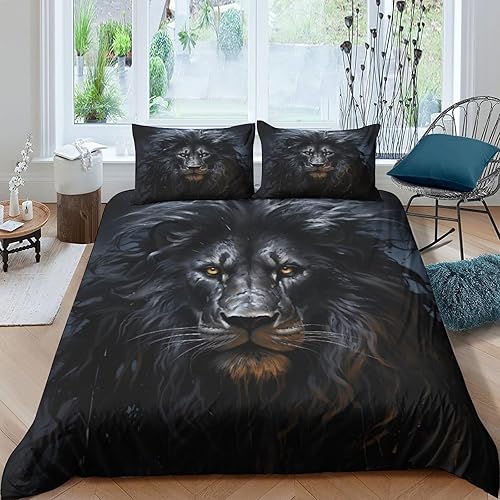 Miniatura 1 de GYORI Juego de funda de edredón de león, juego de ropa de cama de 3 piezas, tamaño King, incluye funda de edredón, fundas de almohada con diseño de